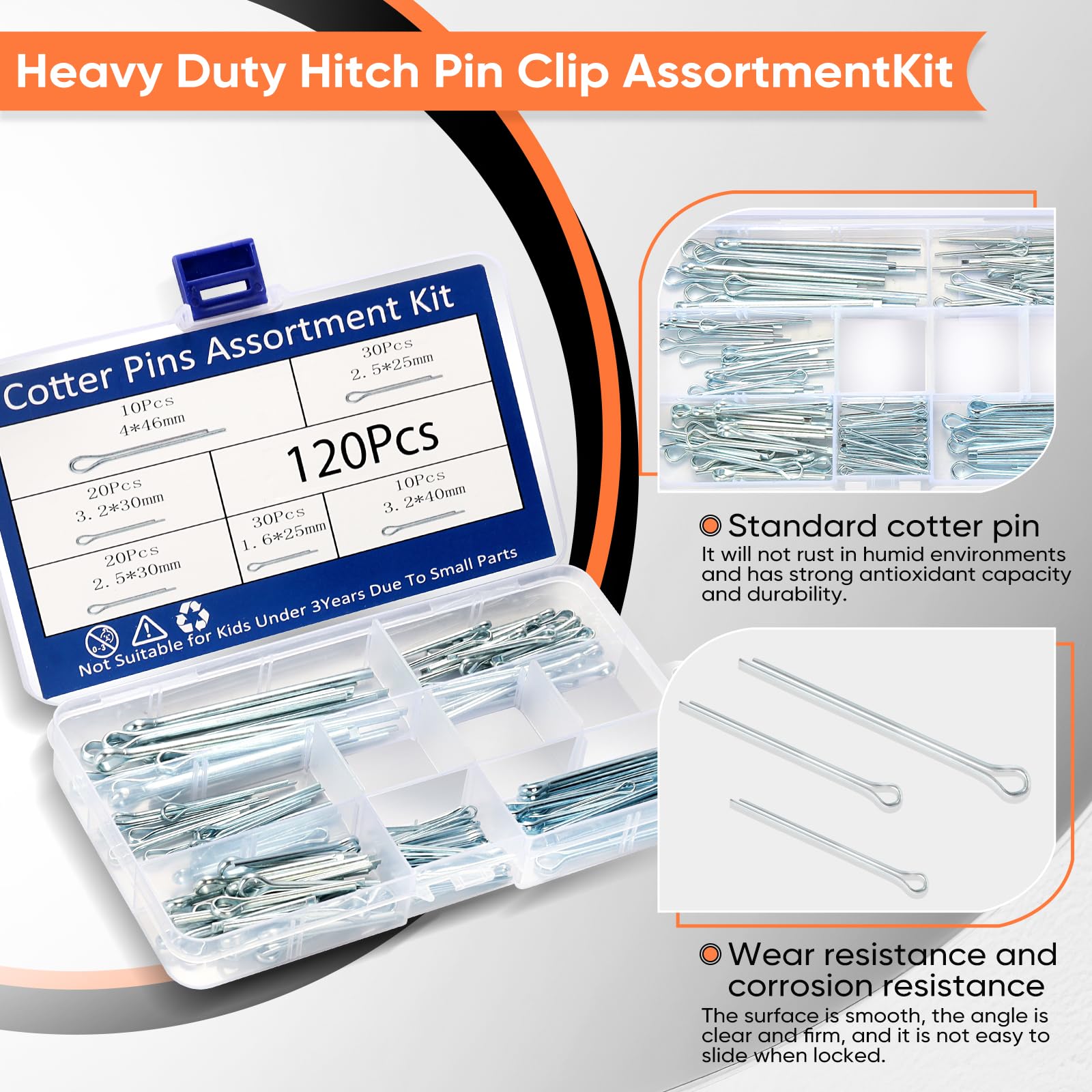 KHKFY 132Pcs Hitch Pin Assortment Kit 15 Sizes Hardware Cotter Pins ...