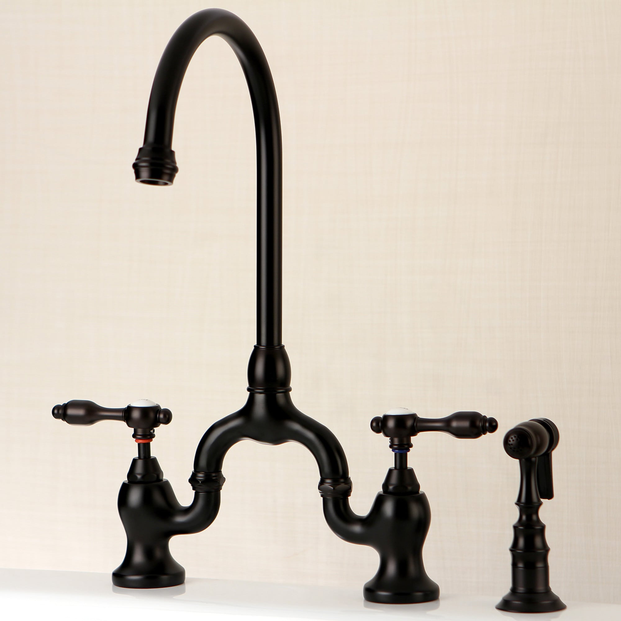 Kingston Brass WLKS7795TALBS Tudor Oil-rubbed bronze Double Handle Deck-mount Bridge Kitchen Faucet with Sprayer ( Side Sprayer Included )