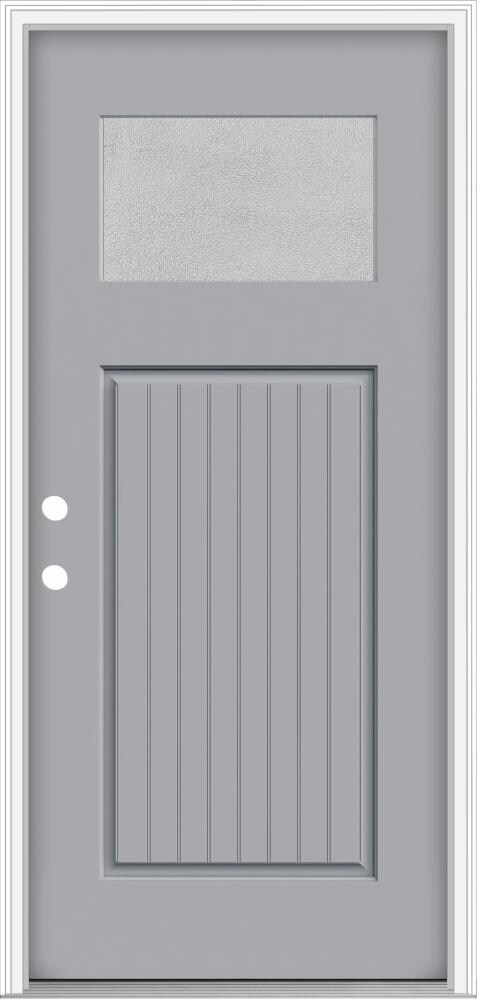 JELD-WEN LOWOLJW205800272 Microgranite 32-in x 80-in Fiberglass Craftsman Right-Hand Inswing Infinity Grey Painted Prehung Front Door with Brickmould Insulating Core