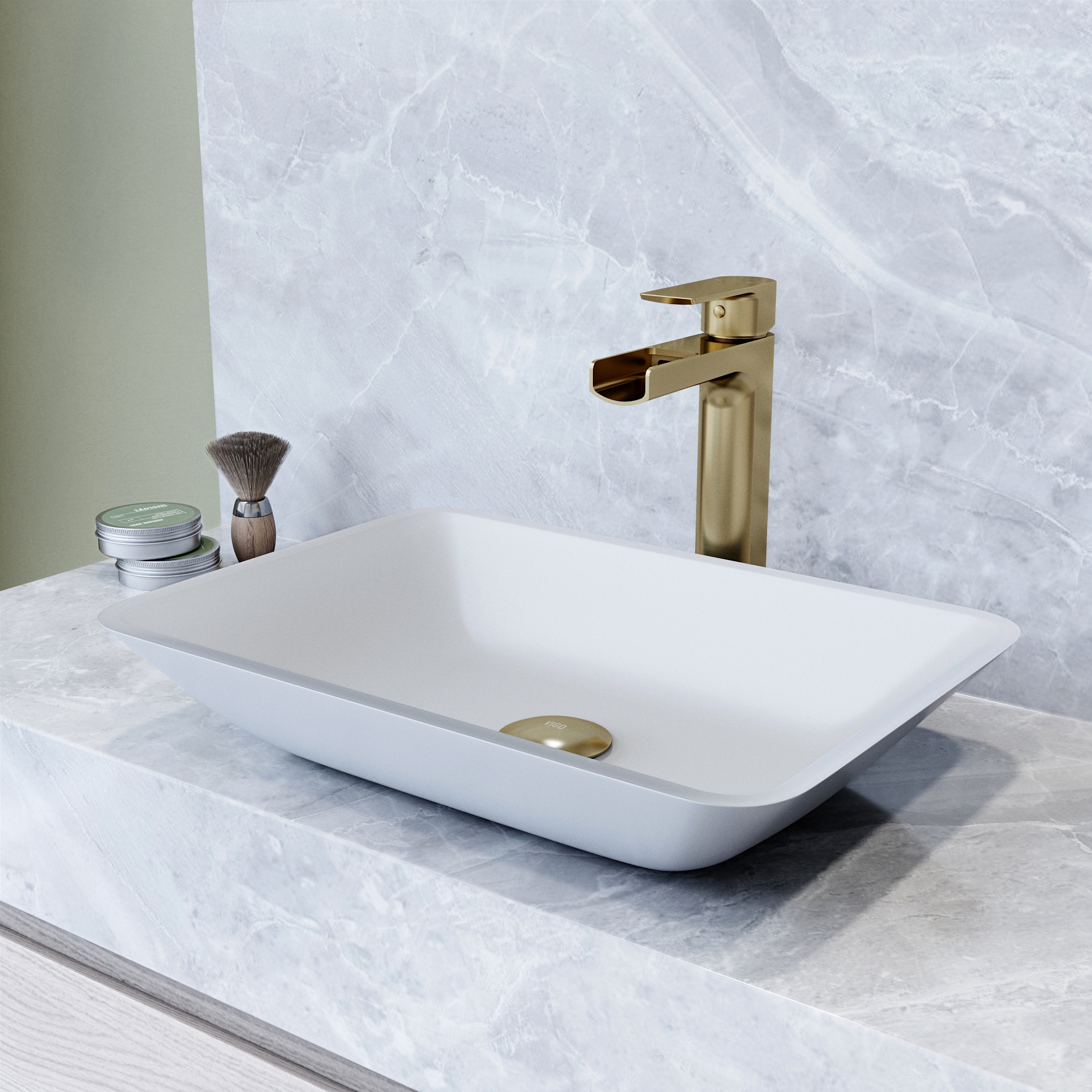 Sottile 18" Frosted Glass Rectangular Above-Counter Vessel Sink - White