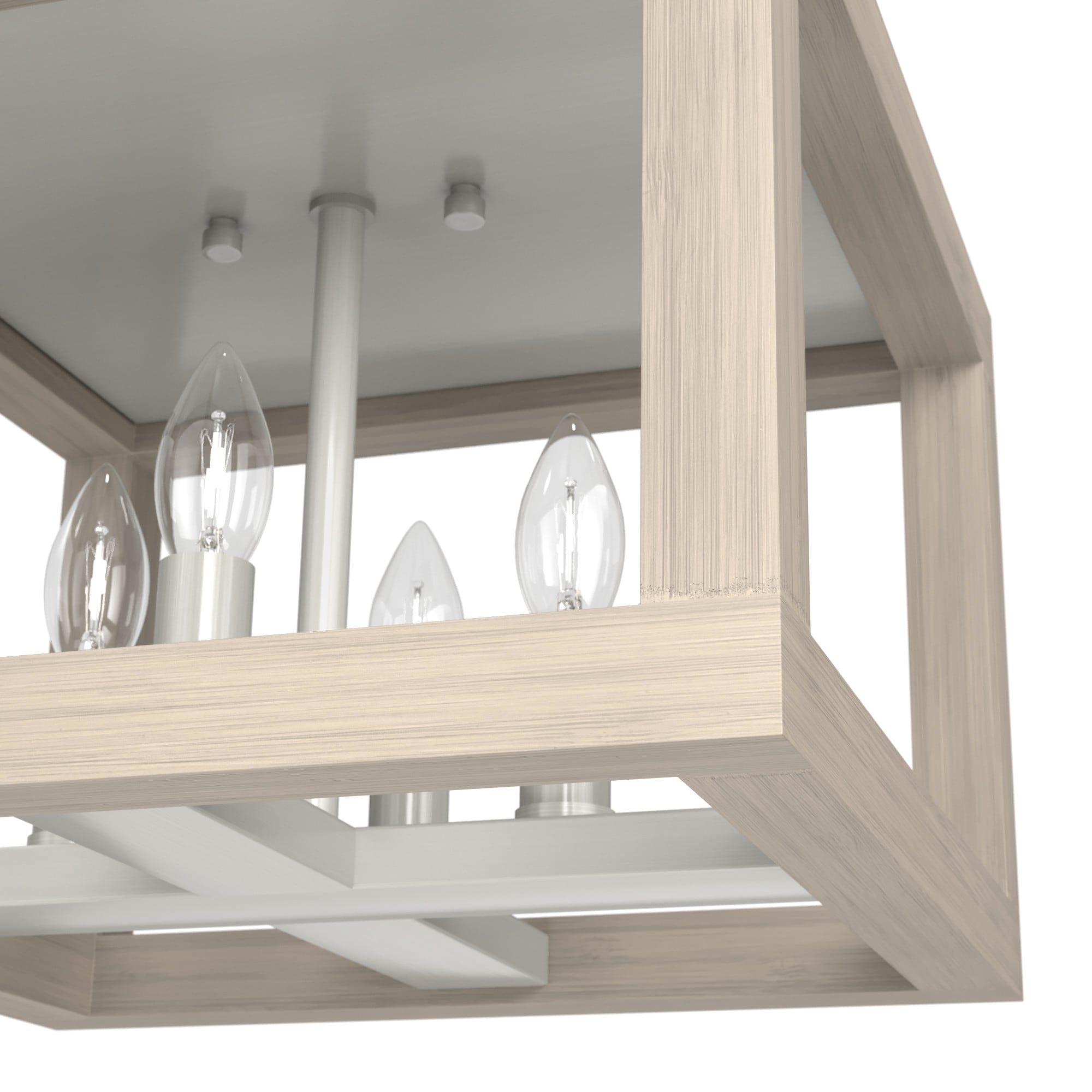 Brushed Nickel and Bleached Wood 4-Light Flush Mount Ceiling Fixture
