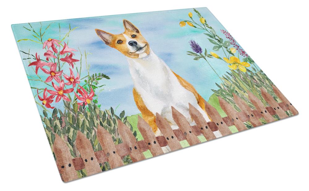 Caroline's Treasures CK1254LCB Springtime Dog 11.25-in L x 15.75-in W Glass Cutting Board