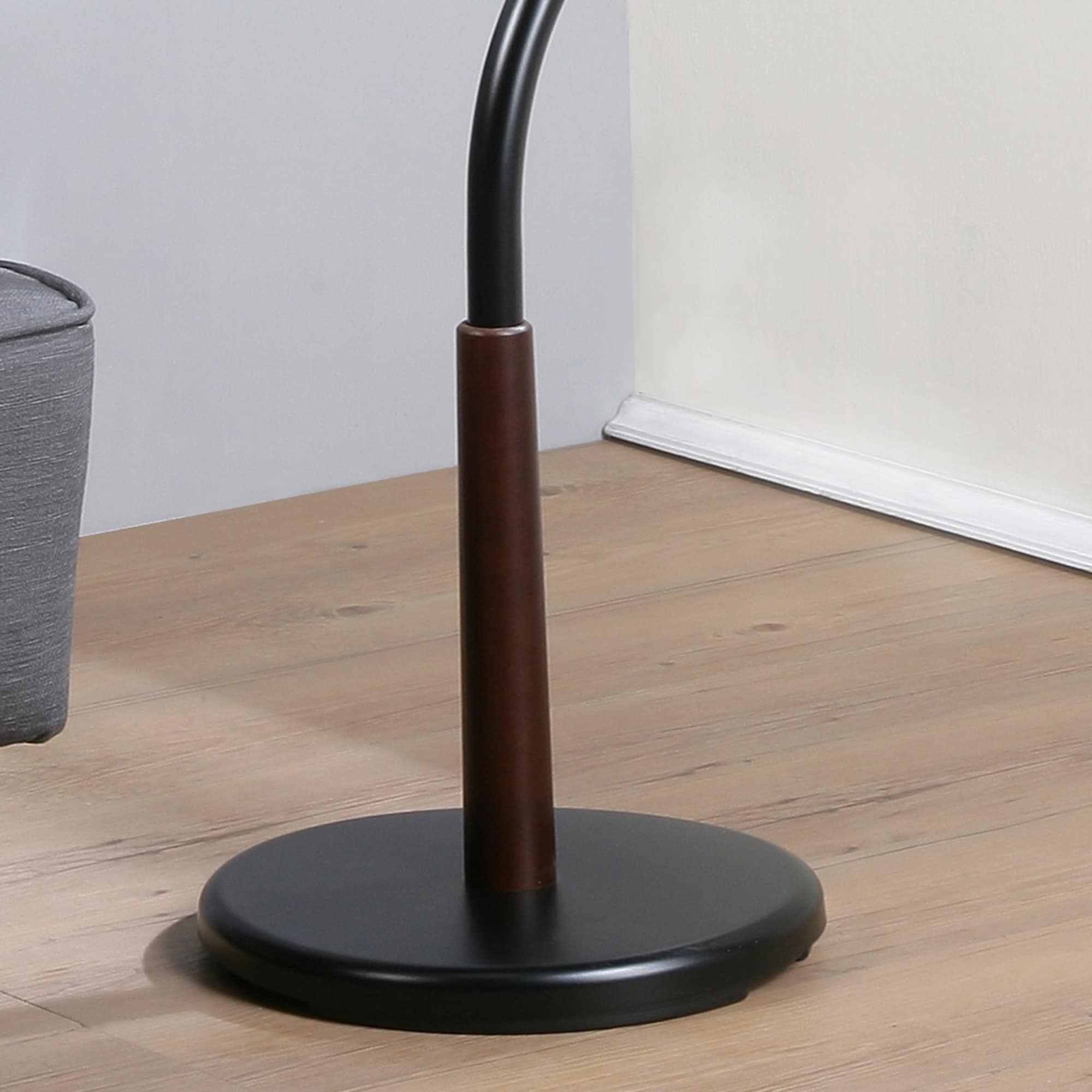 Black Metal Freestanding Coat Rack with Walnut-Tipped Hooks