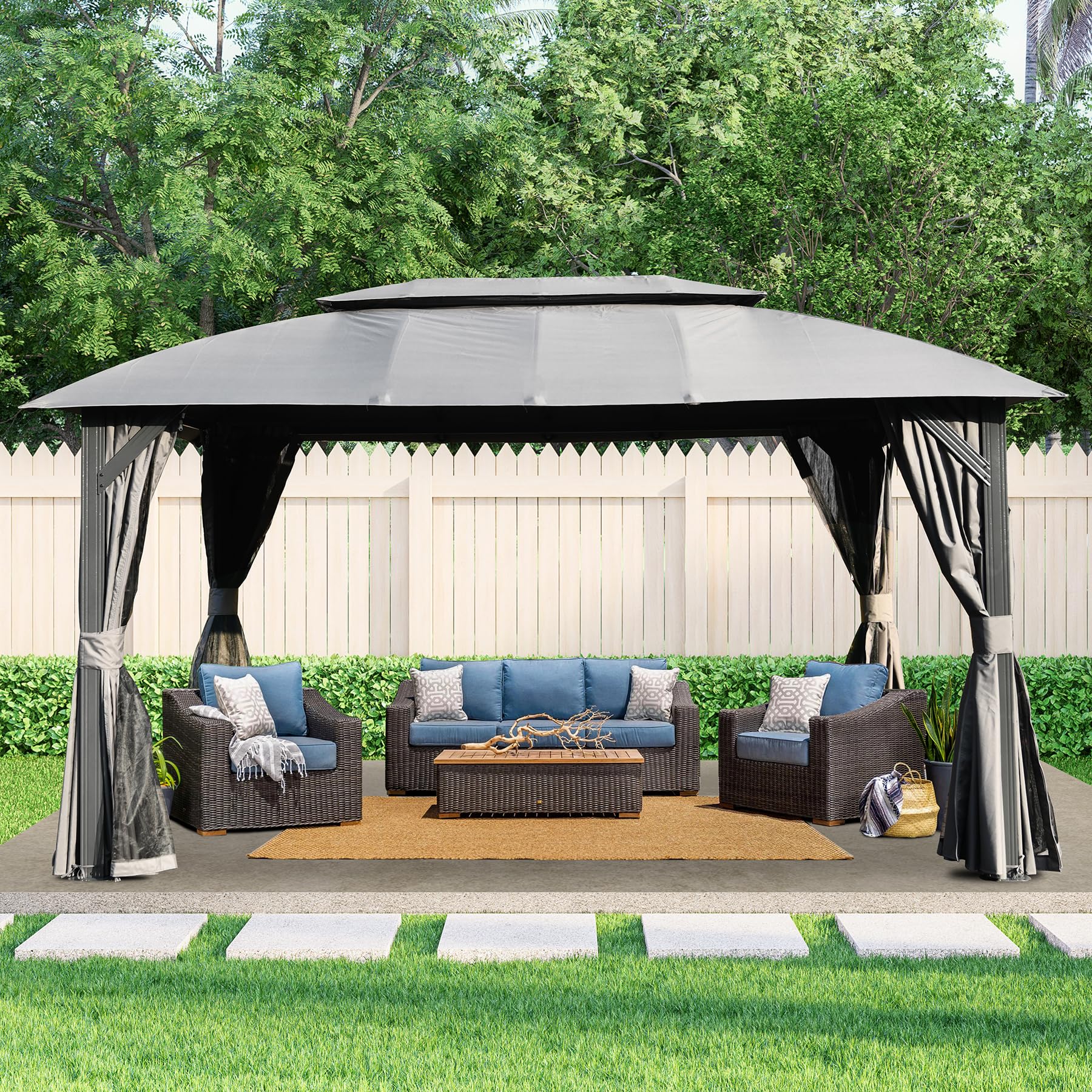 Mondawe MD-CPL-00082 14-ft x 10-ft Gray Gazebo with Soft Top Roof (Screen Included)