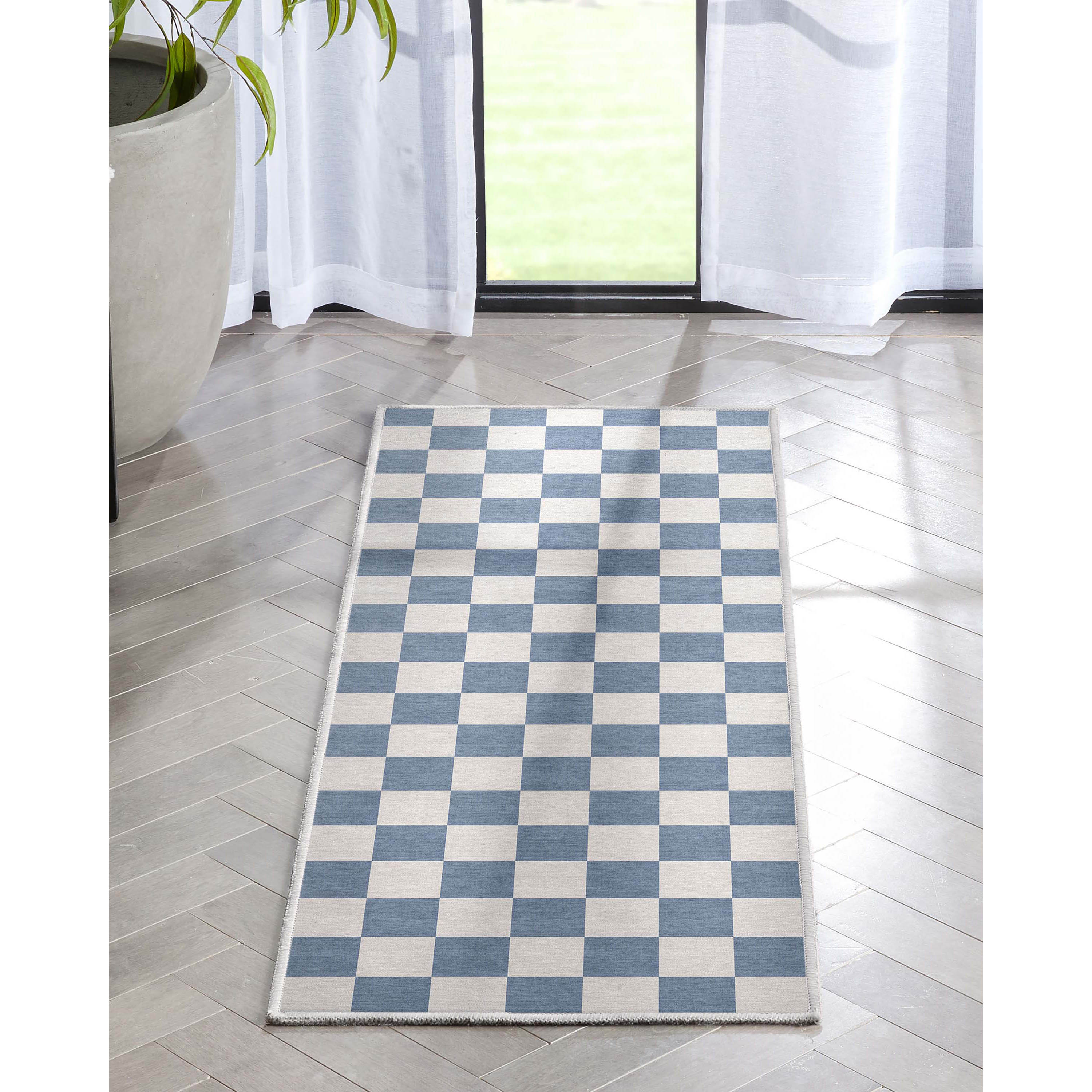 Well Woven W-SQR-01F-2S Apollo 2 x 5 (ft) Flatweave Polyester Blue Rectangular Indoor Geometric Mid-Century Modern Runner rug