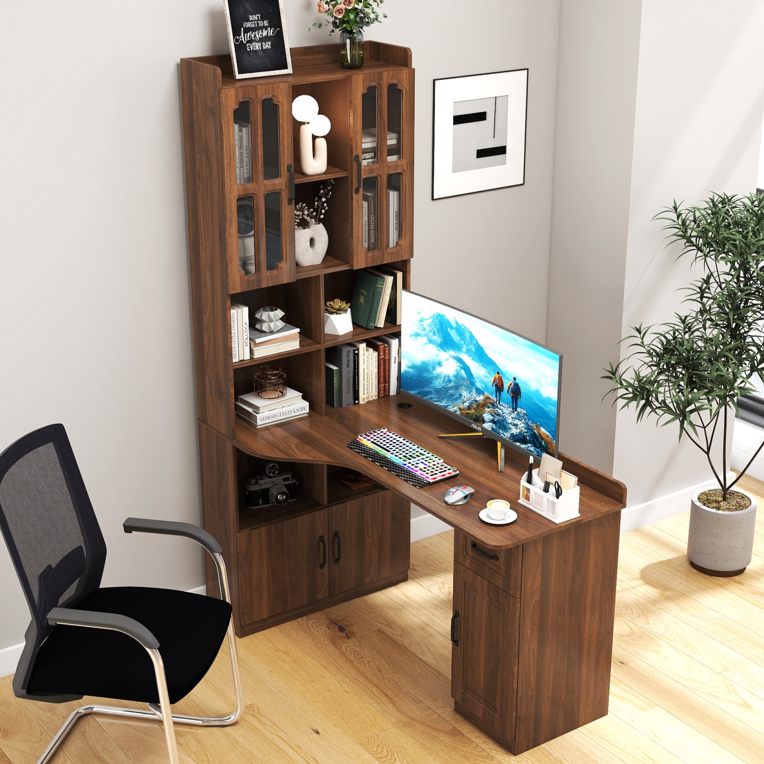 Streamdale Furniture - Streamdale L-Shaped Corner Desk with Drawers Bookshelf and Hutch