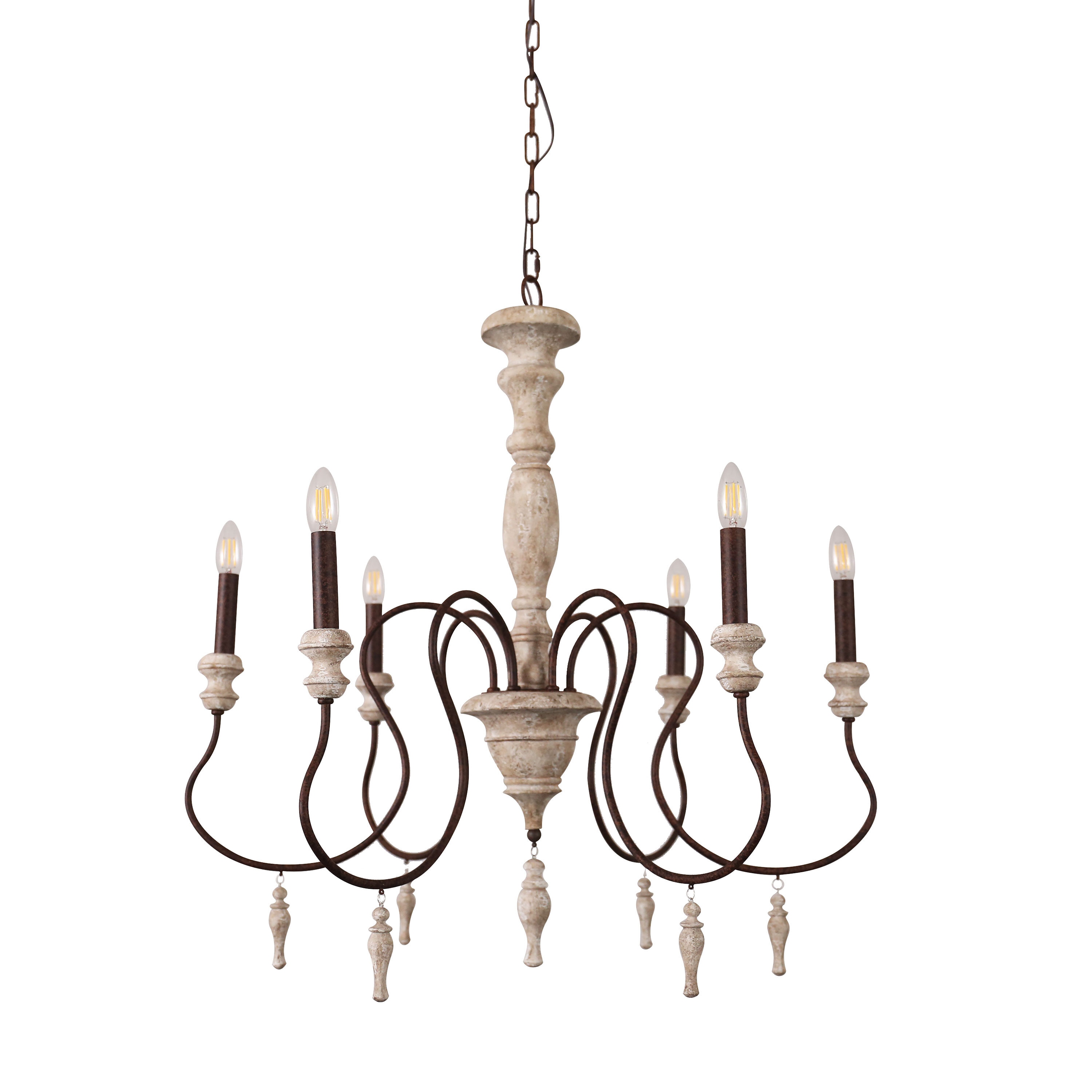 Cusp Barn FC4005 FC4005 6 -Light Brushed Brown Rustic Bare bulb Wood For Use in Bedrooms, Dining Rooms, Foyers, Kitchens, Living Rooms Chandelier