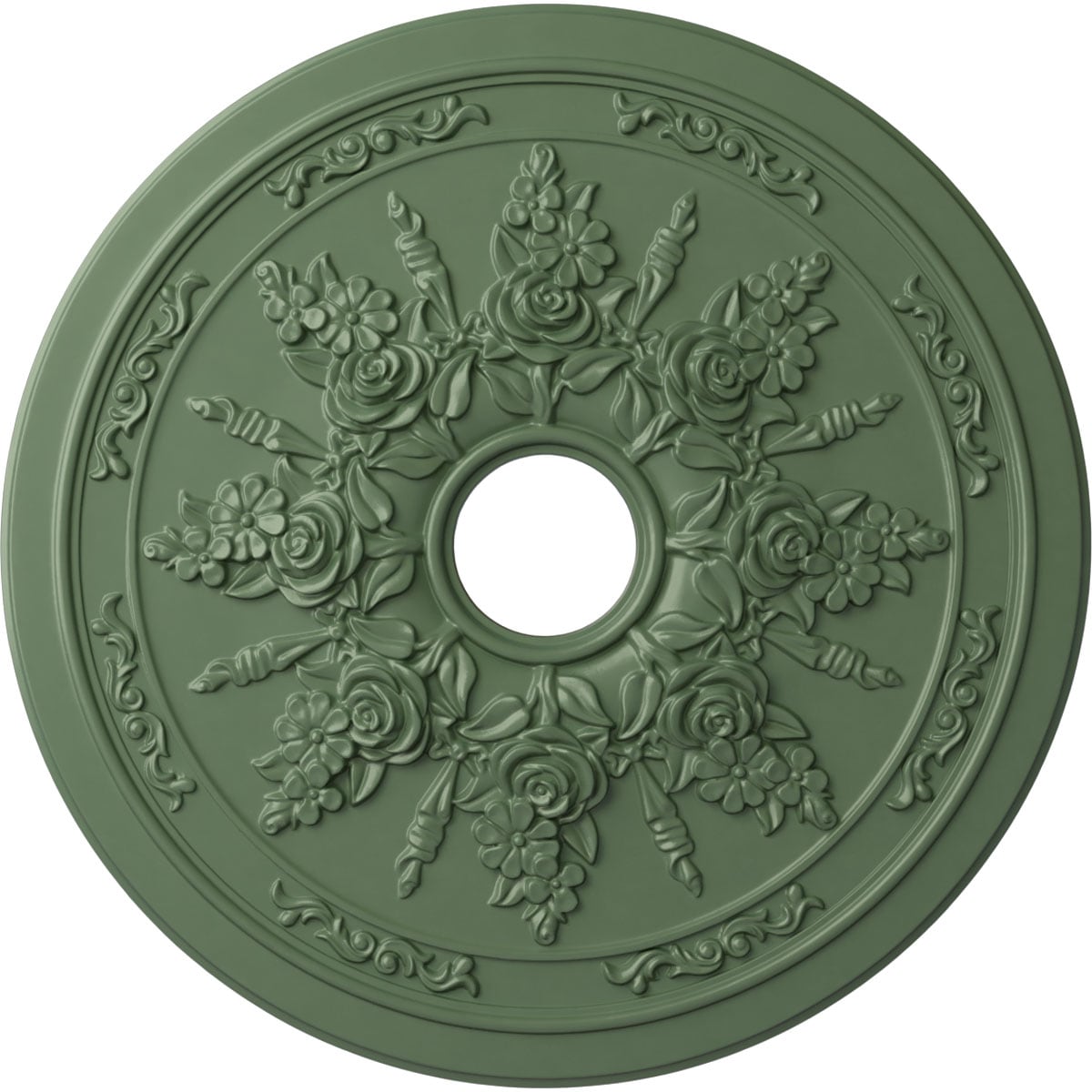 Ekena Millwork CM23ROAGF Rose and Ribbon 23.625-in W x 23.625-in L Painted Athenian Green Polyurethane Whole Ceiling Medallion