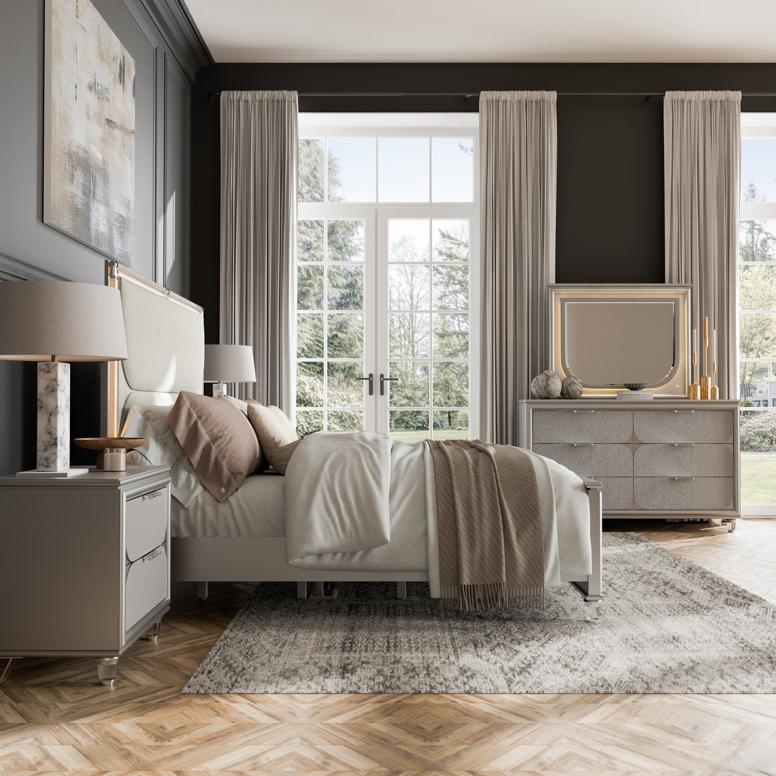 Furniture of America IDF-72080SVQNDM Markki Silver Queen Bedroom Set