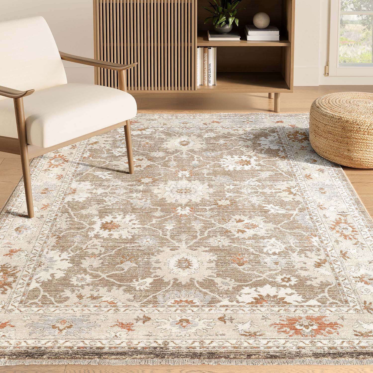 Alara 6 x 9 (ft) Loomed Polypropylene Brown/Beige Rectangular Indoor Floral/Botanical Oriental Machine Washable Area rug