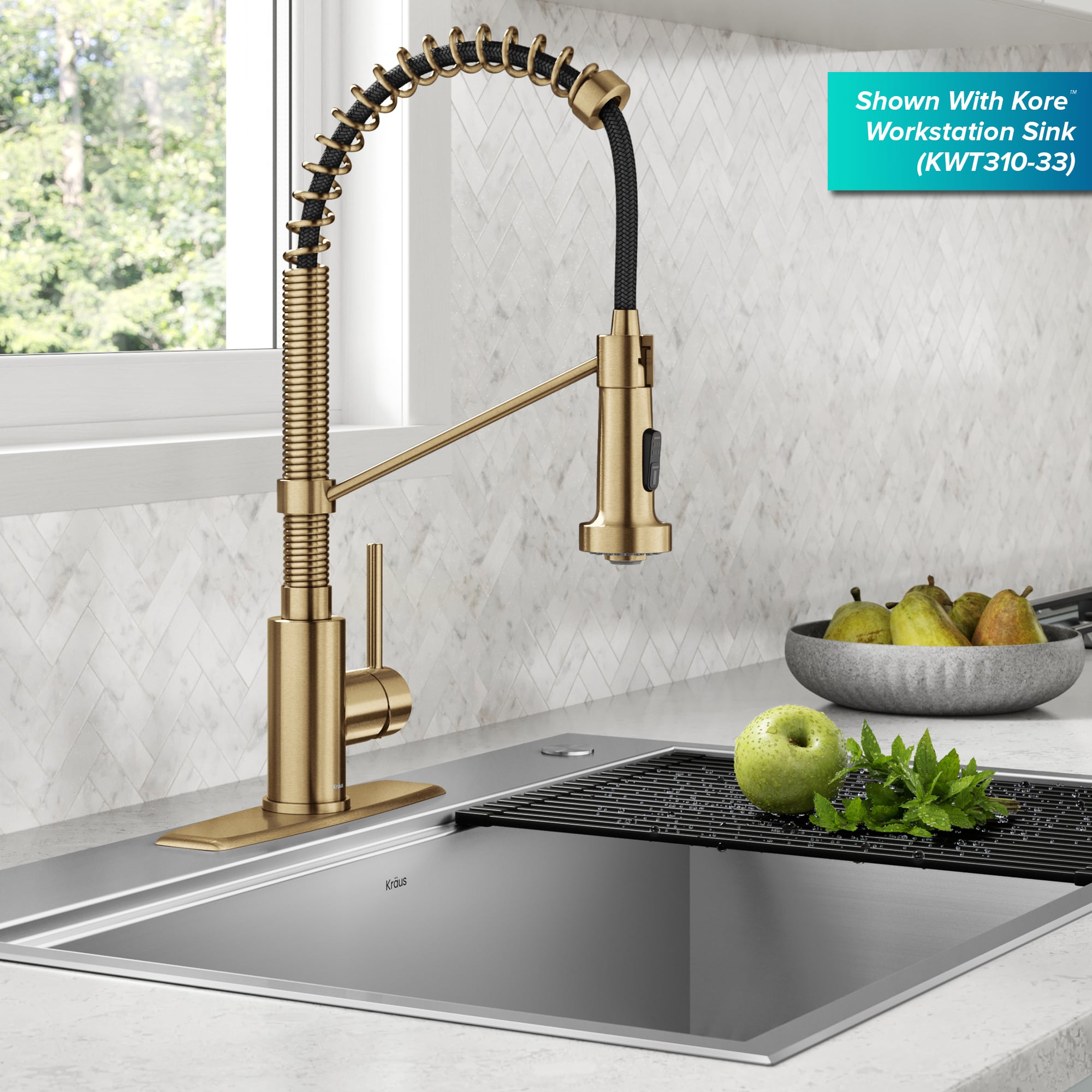 Kraus Bolden Brushed Brass Single Handle Pull-down Kitchen Faucet with ...