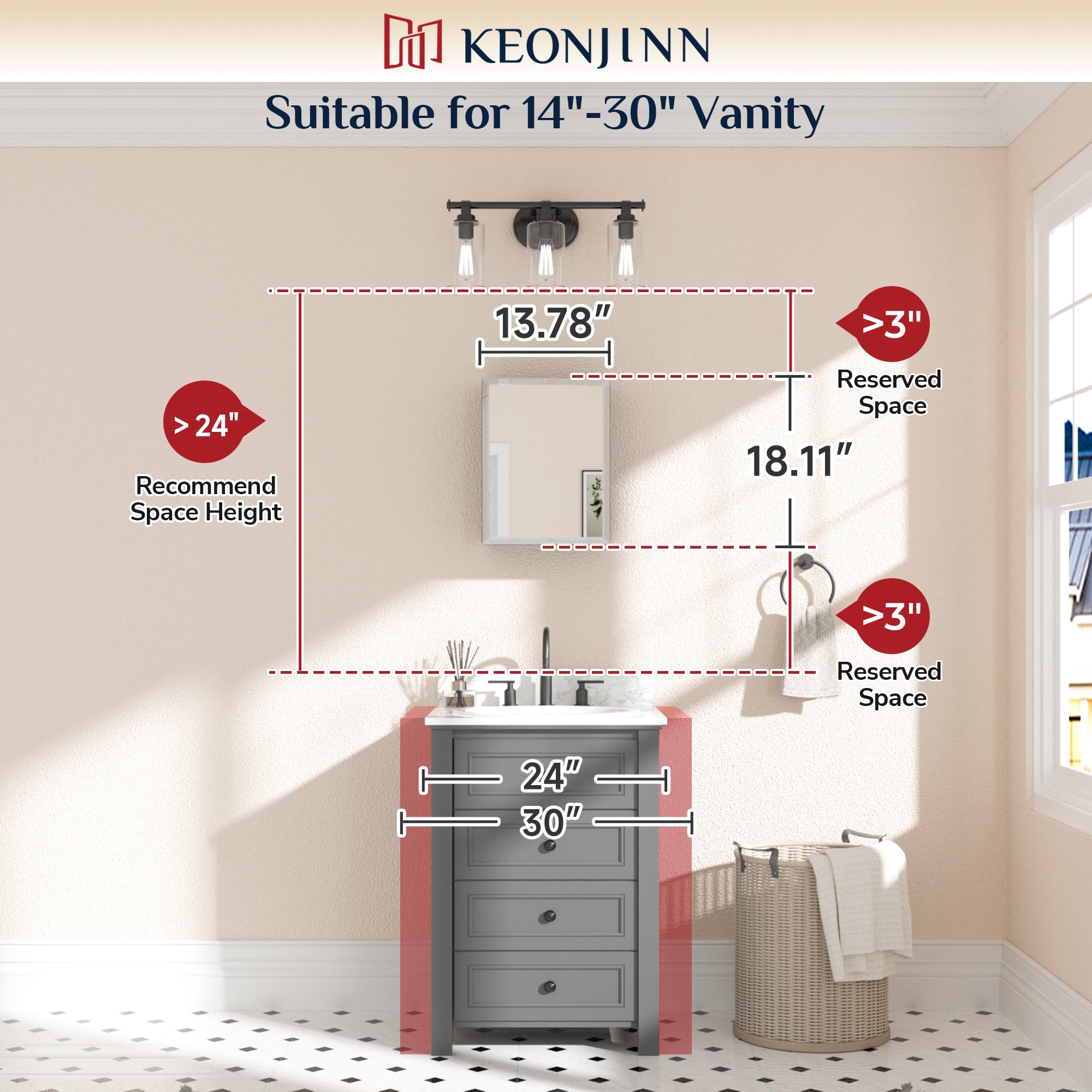 Keonjinn LW-JG-FJXP-3546-BK Bathroom-Medicine-Cabinets - View #5