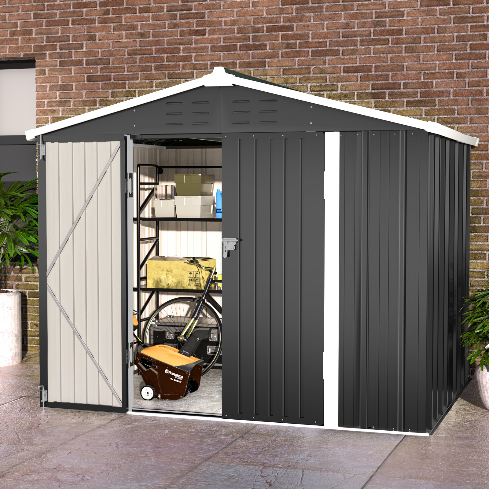 8-ft x 6-ft Metal Shed Galvanized Steel Storage Shed in Gray | - UDPATIO TP01GRY86-LW