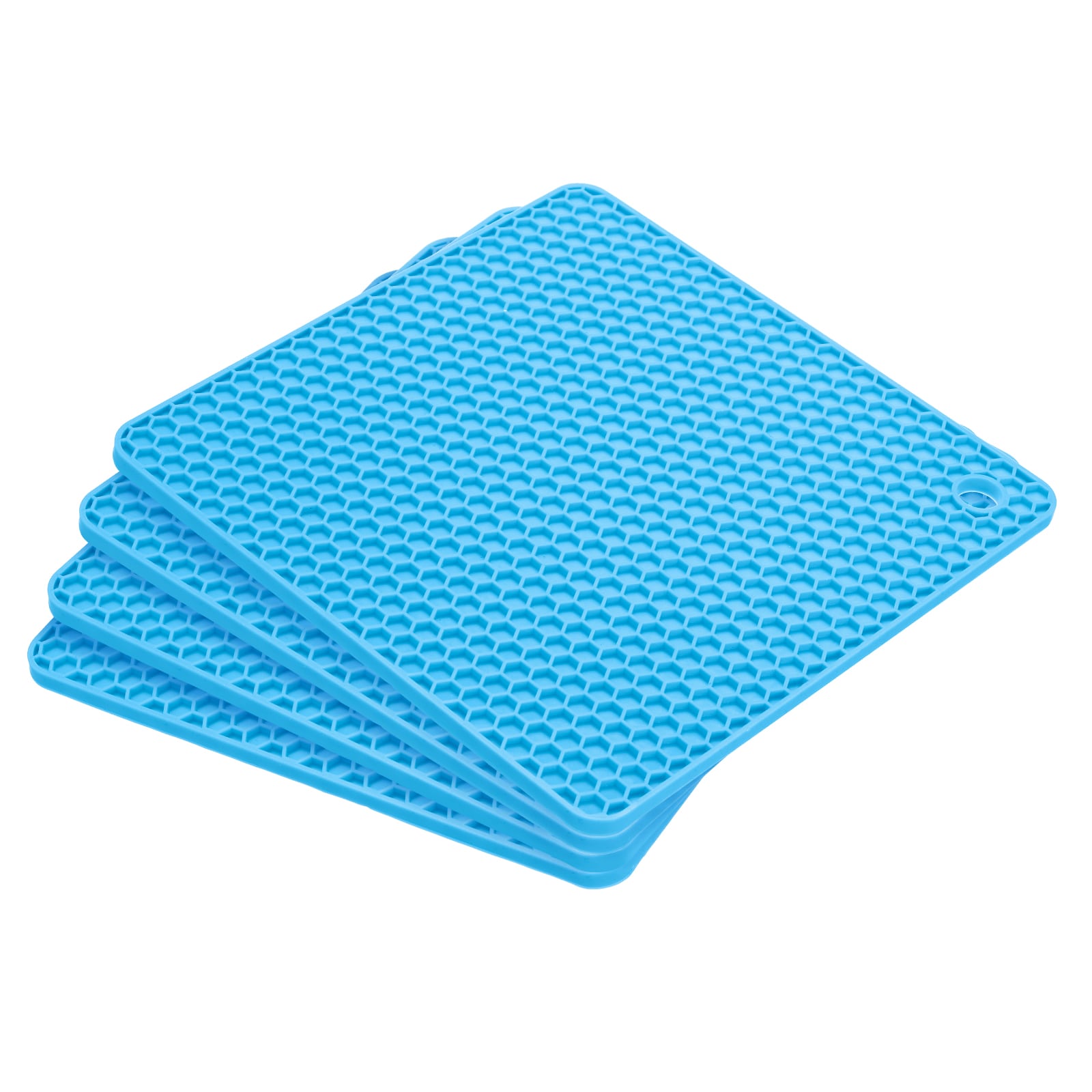 Unique Bargains Silicone Trivet Mats 4pcs Square Hot Pans Pads Hot Pots Pans Holder Heat Resistant Trivet Pads for Kitchen Counter Table Placemats-Blue #S26042900UX1826
