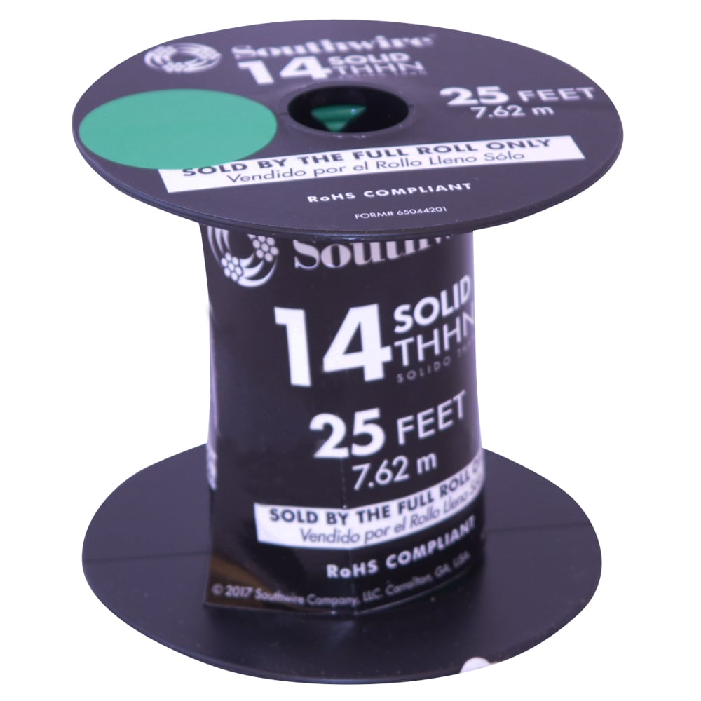 Southwire 11583285 25-Feet 14 -AWG Green Solid Copper THHN wire ( By-the-roll )