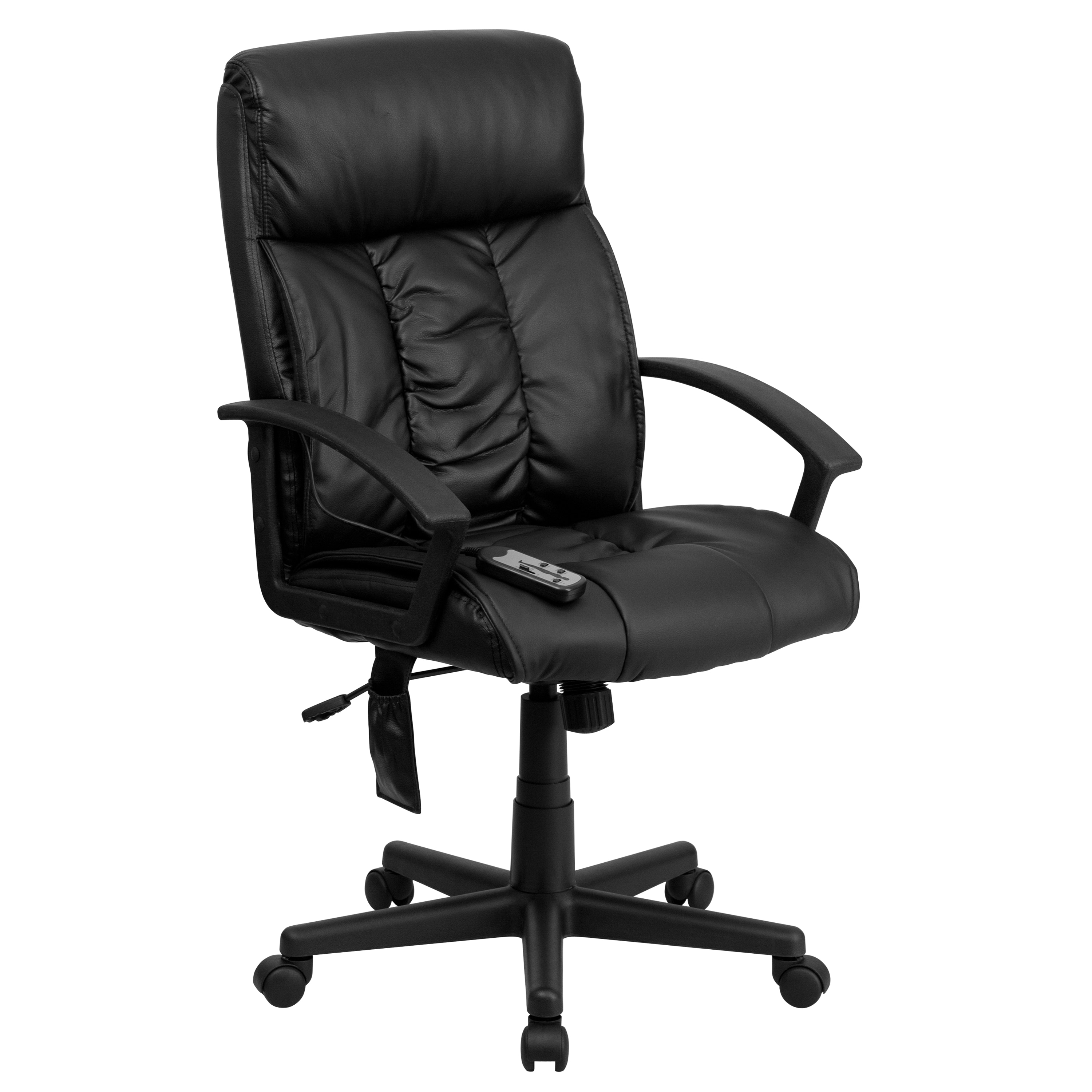 Emma + Oliver High Back Ergonomic Massage Black LeatherSoft Ripple Office Chair; Remote Pocket