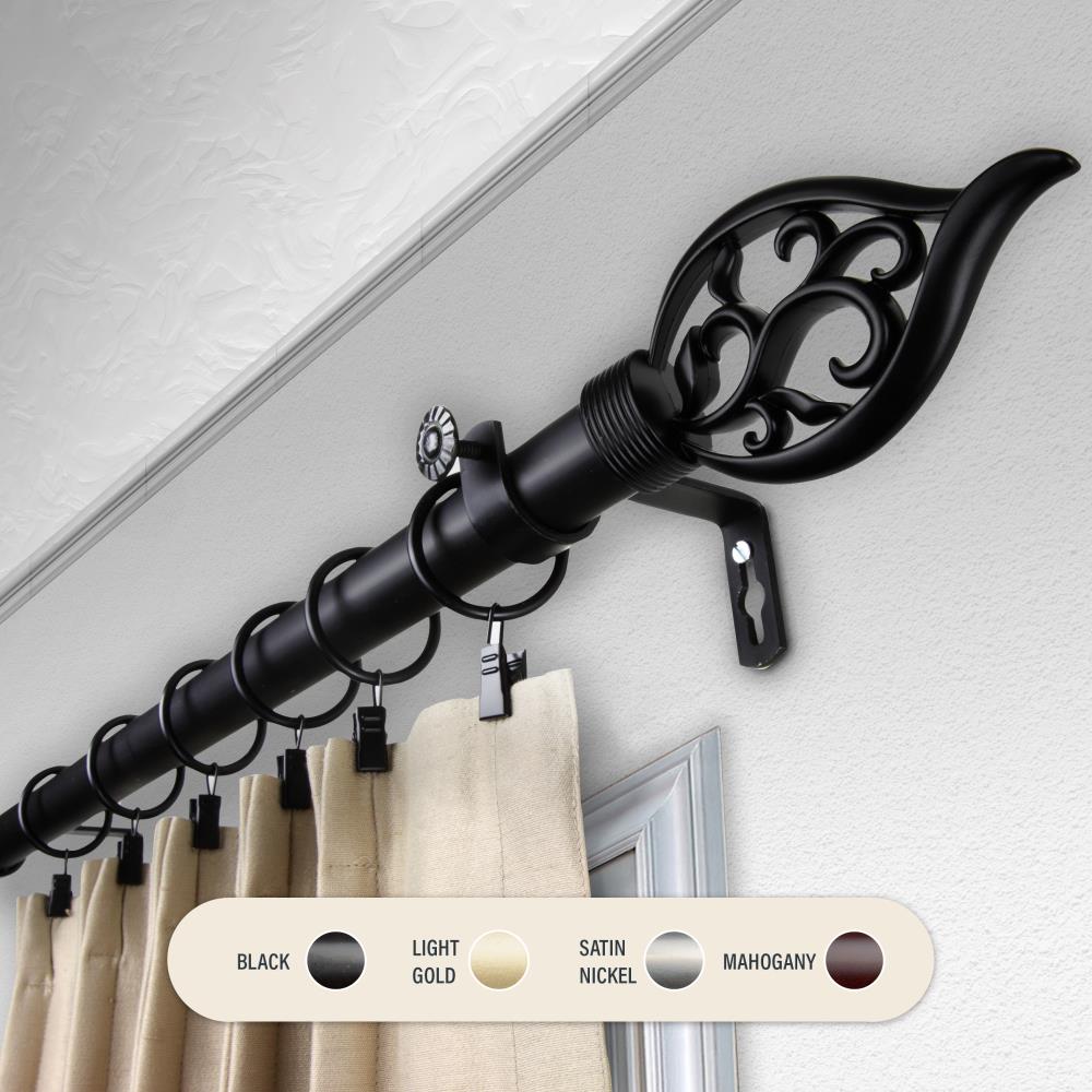 Hart & Harlow L100-62-992 1-in Daniella 120-in to 170-in Black Steel Single curtain rod with Finials