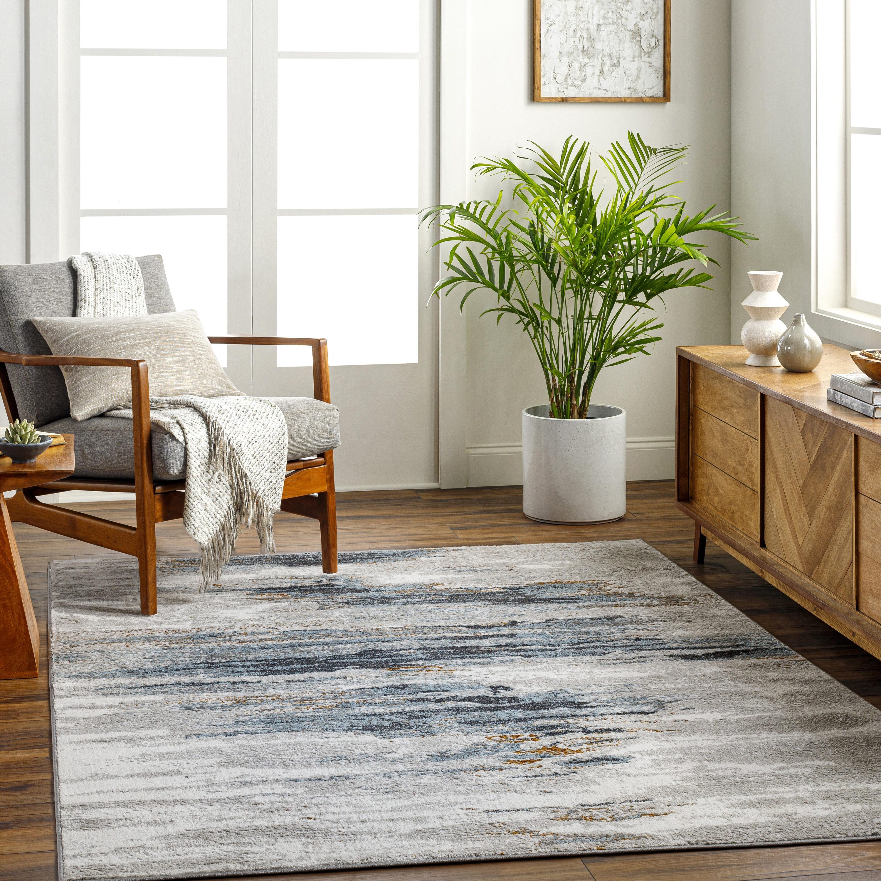 Livabliss SFO2312-679 San Francisco 6 x 9 (ft) Polyester/Polypropylene Gray/Blue Rectangular Indoor Mid-Century Modern Area rug