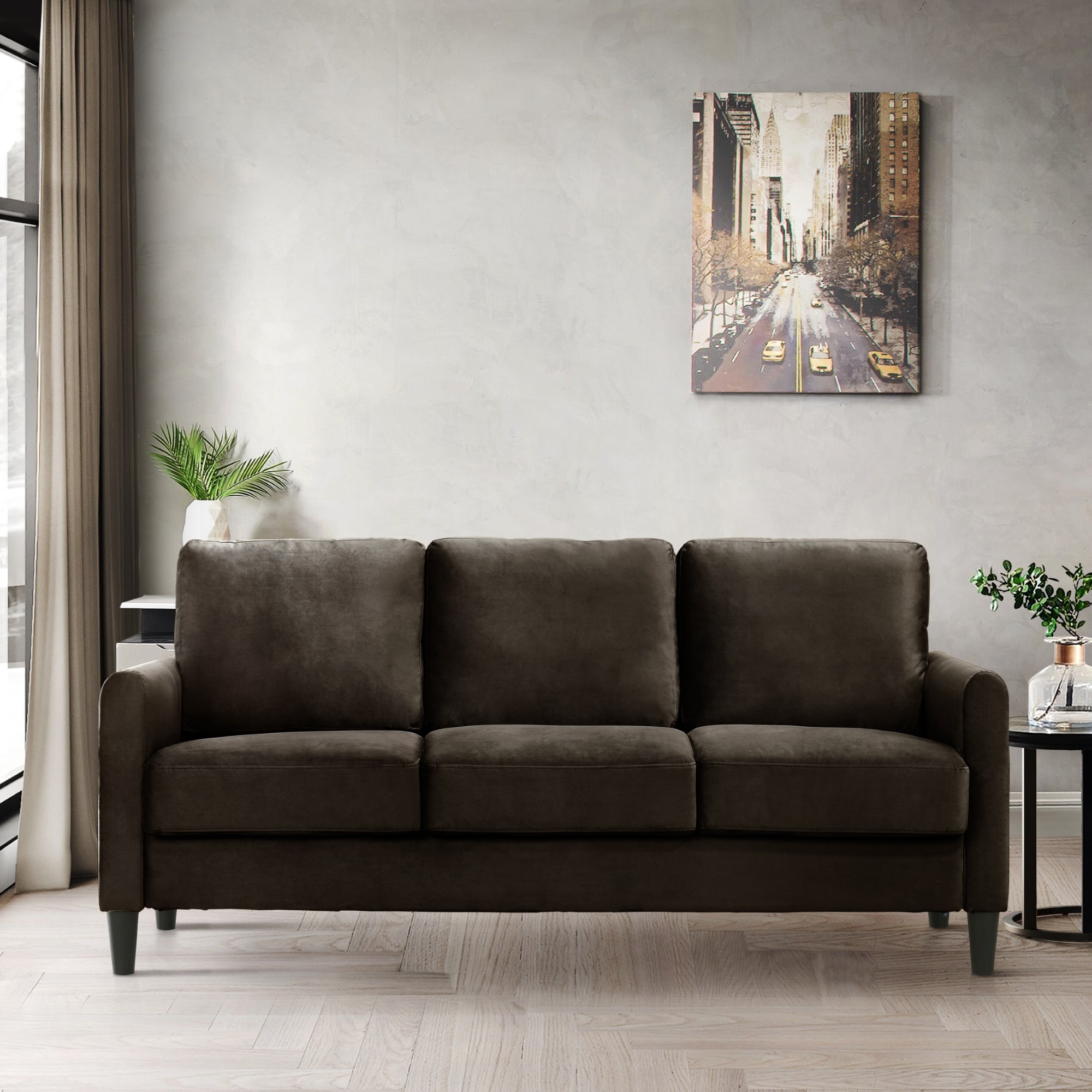 Home Design 30027-321 Airell 74.4-in Modern Brown Velvet 3 -seater Sofa