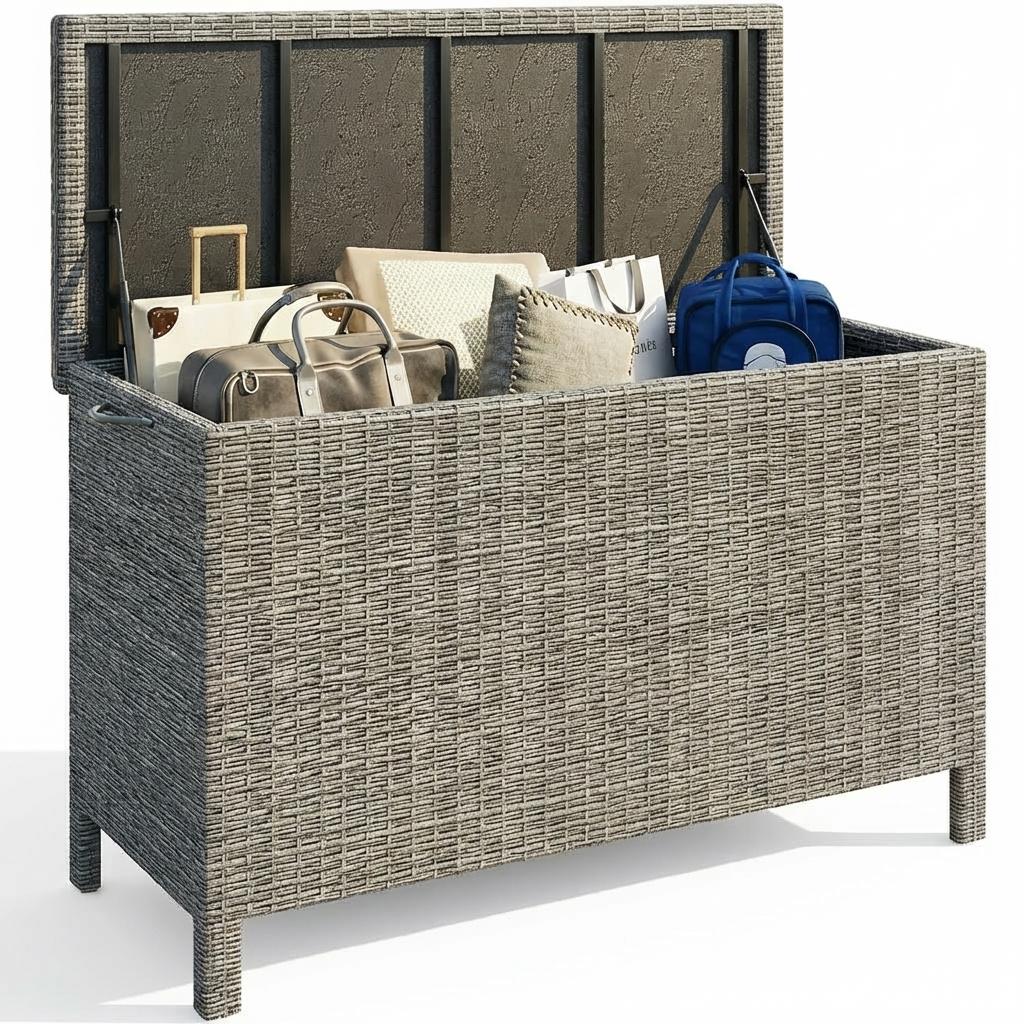 Garvee Wicker Deck Box 185 Gallon All Weather Outdoor Storage Box Rattan Storage Bin for Patio Furniture Outdoor Cushions Pool Storage and Garden Tools Grey #V95PO8WQ7GSQICWH8BCZ