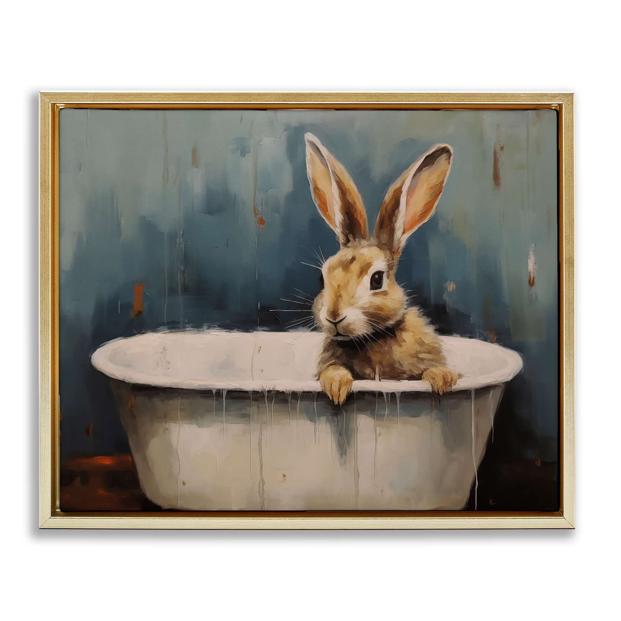 Stupell Industries BT-841-FFG-24X30 Baby Bunny in Tub Gold Framed Floater Canvas Wall Art By Arlington Prints 31 x 25
