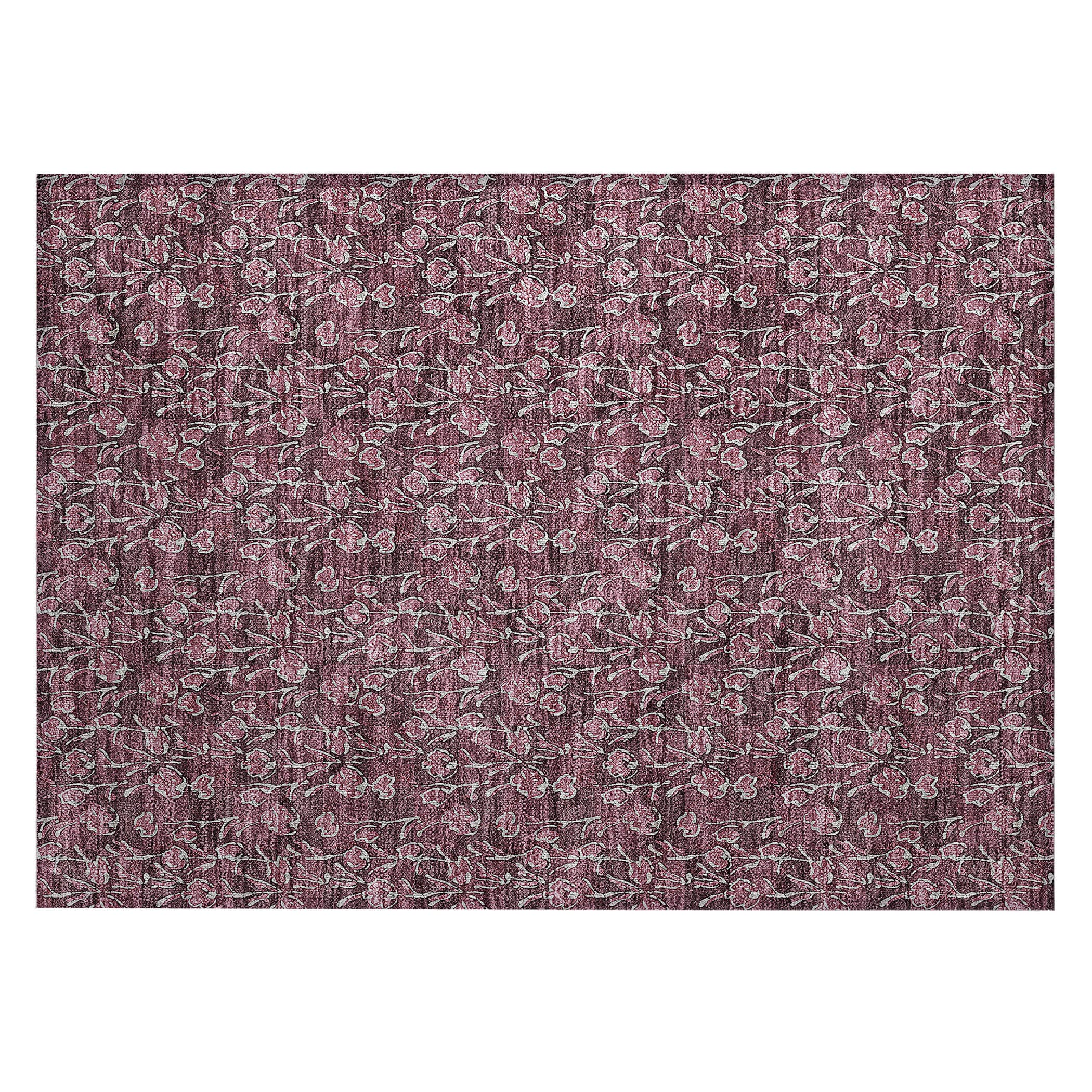 Merlot Floral Synthetic Rectangular Washable Area Rug