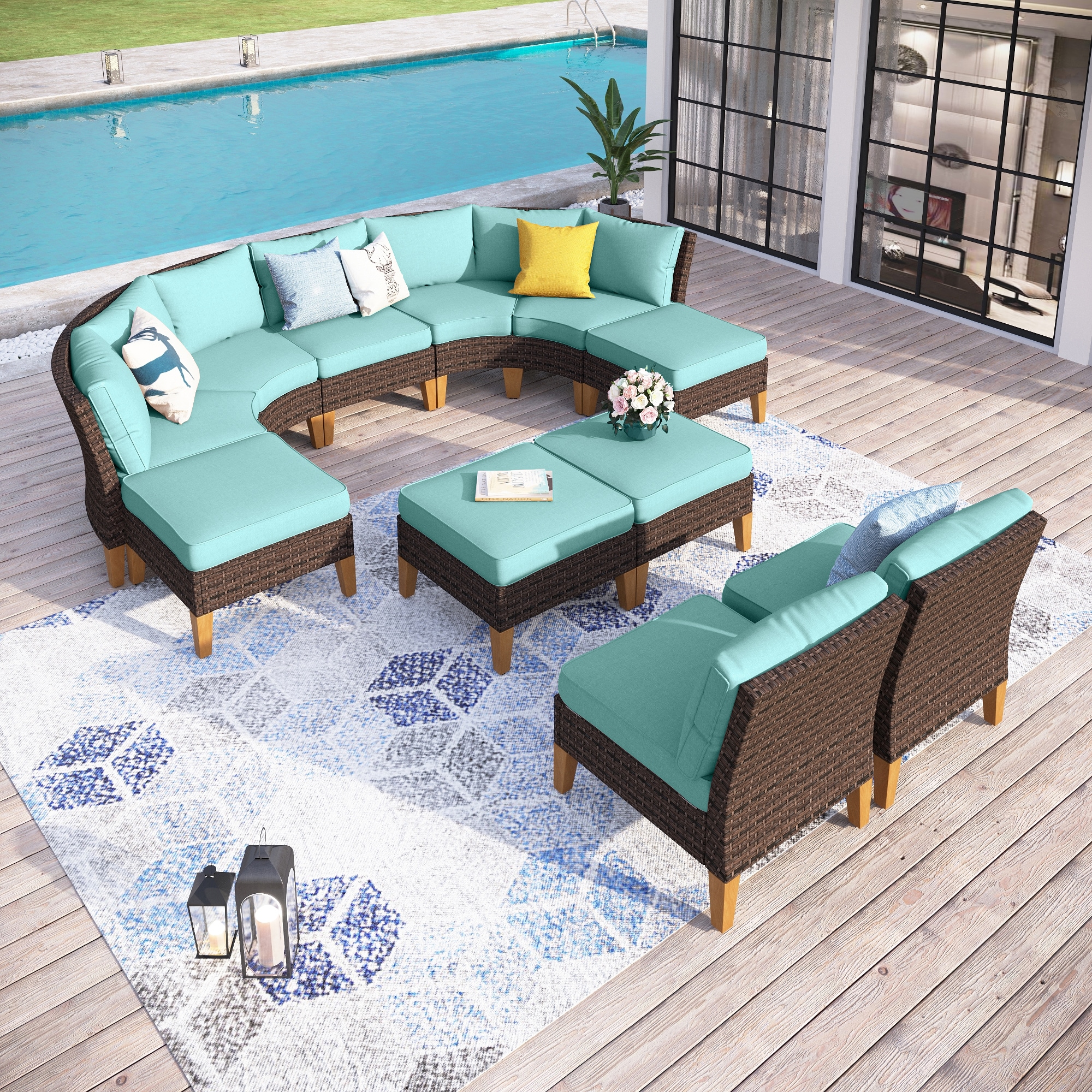 Sunshine Valley CR006-24-11-BU 9 -Piece Wicker 2 Patio Sofa Conversation Set with Blue CUSHION PRO Cushions