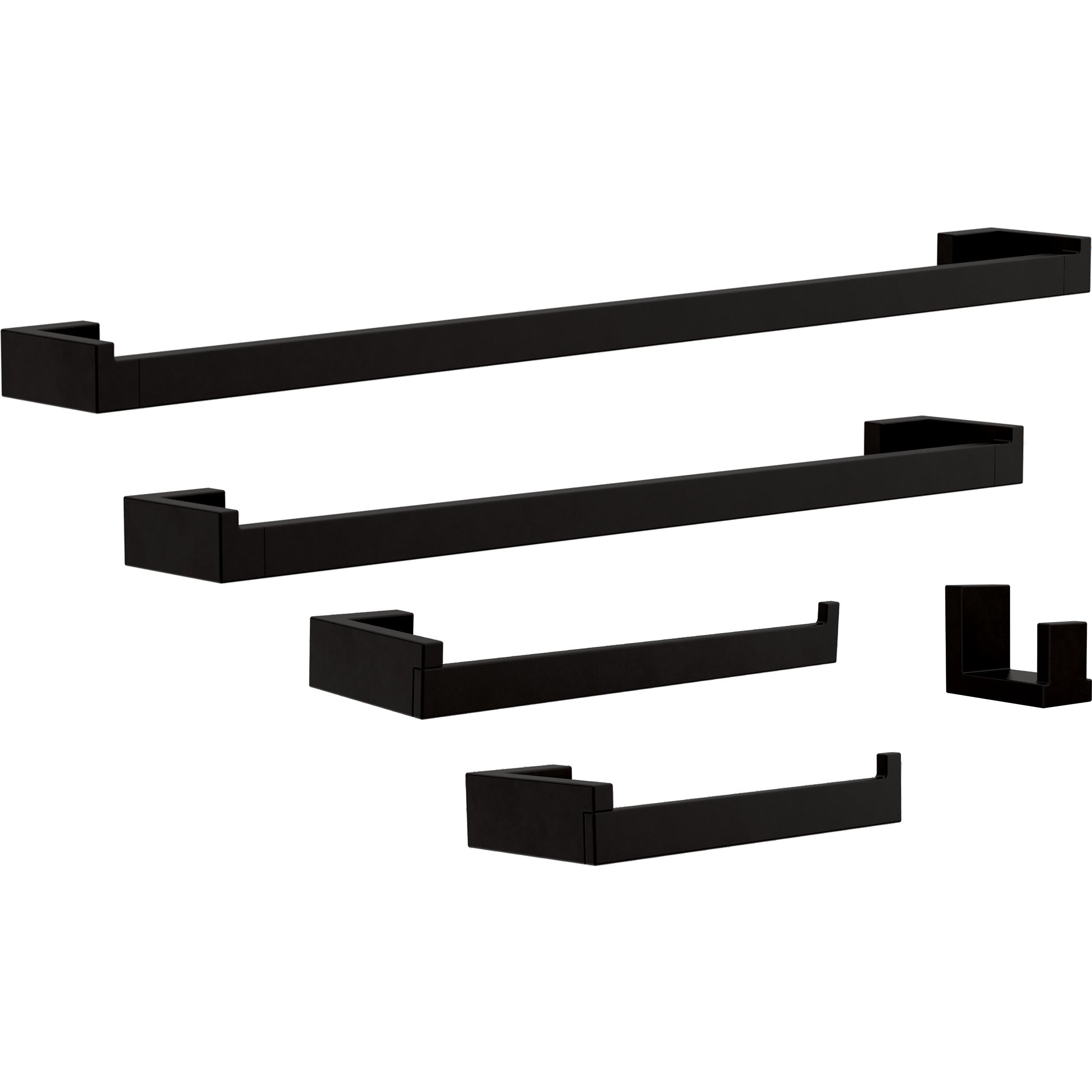 Franklin Brass BFT65-MB 5 -Piece Beaufort Matte Black Decorative Bathroom Hardware Set Towel Bar, Toilet Paper Holder, Towel Ring ,Robe Hook Included