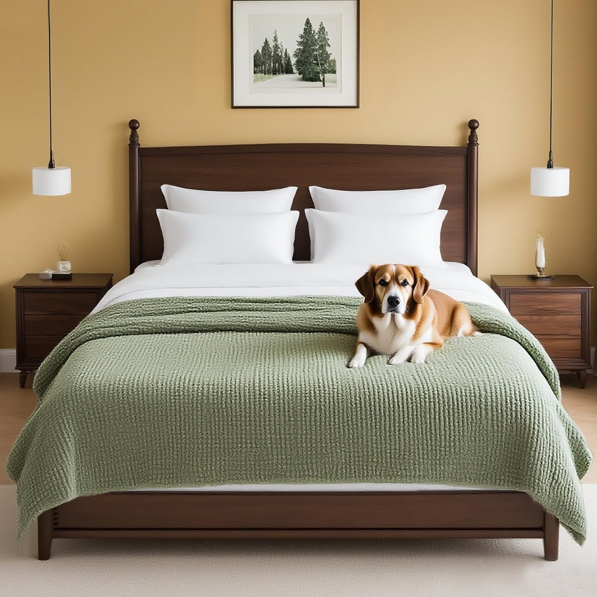 H.Versailtex  Plush Chenille Sofa Pet Bed Cover Thick AntiSlip Protector for 3Cushion Couch 52 x 82 in Sage