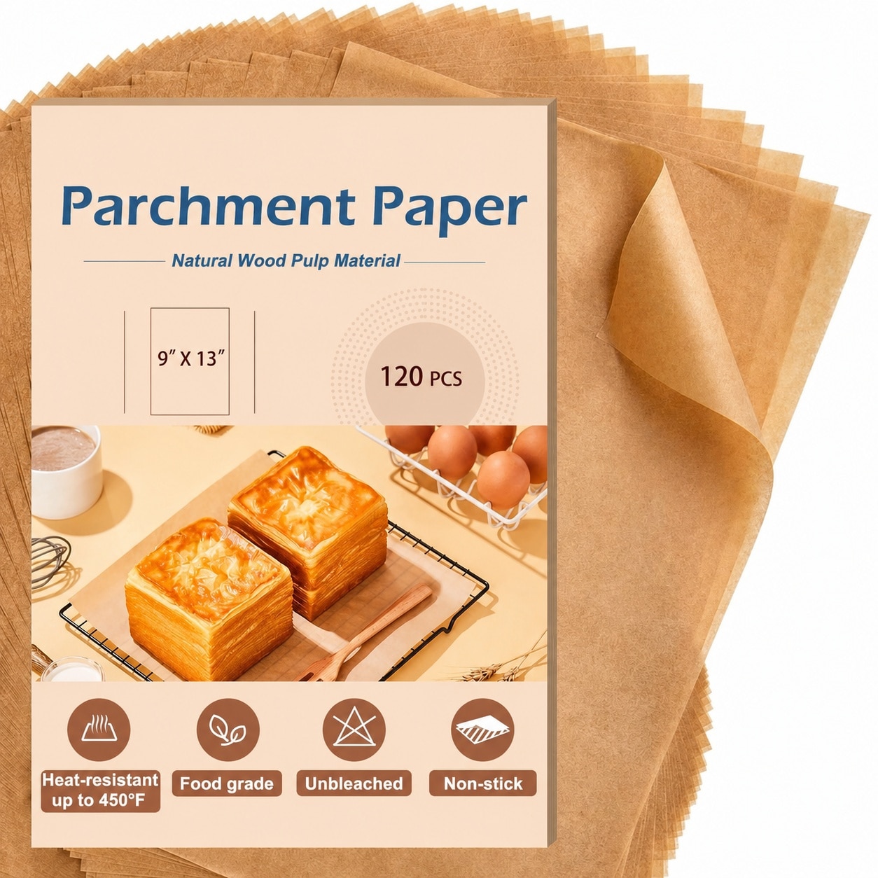 Anqtovp  Parchment Paper Baking Sheets 9x13 Inch Precut Non Stick Unbleached for Baking Grilling Air Fryer Steaming Bread Cupcake Cookie 120 Sheet