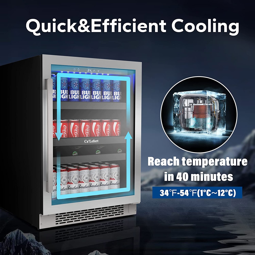 Ca'Lefort 24-in W 220-Can Capacity Stainless Steel Built-In/Freestanding  Beverage Refrigerator with Glass Door in the Beverage Refrigerators  department at