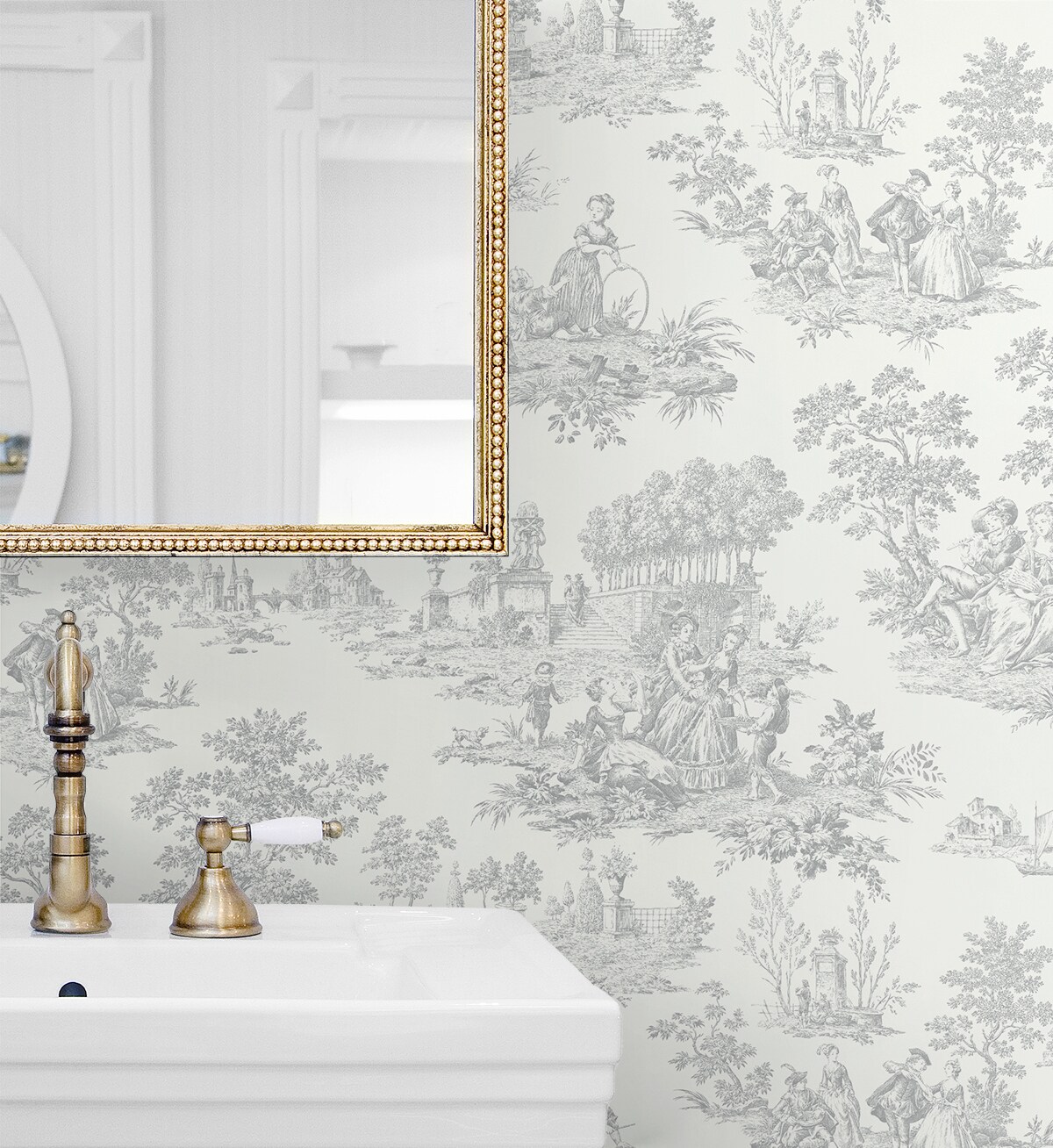 Argos Grey Chateau Toile Vinyl Peel and Stick Wallpaper
