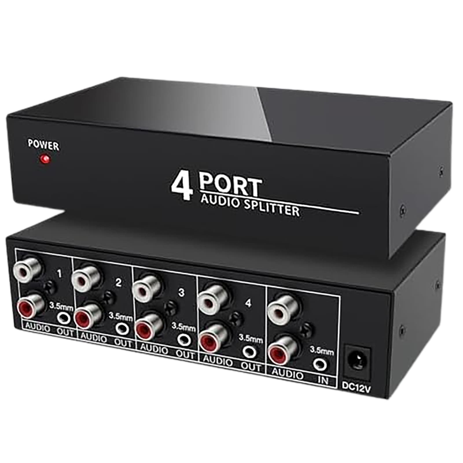 Etokfoks 3 5mm AUX RCA L R Audio Splitter 1 in 4 Out Stereo Analog Distribution Box Metal Enclosure #LETMNMTBA
