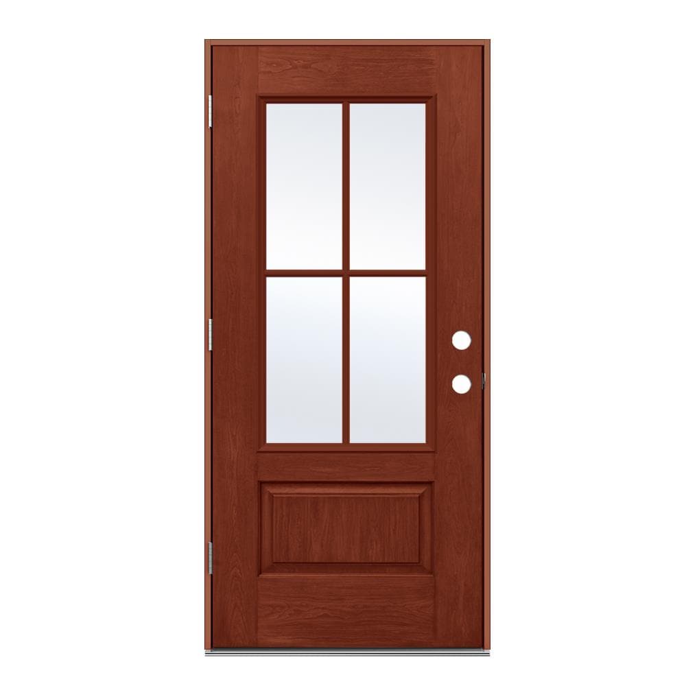 JELD-WEN LOWOLJW232500016 36-in x 80-in x 4-9/16-in Fiberglass 3/4 lite Right-hand outswing Amaretto Stained Prehung Front Door Insulating core
