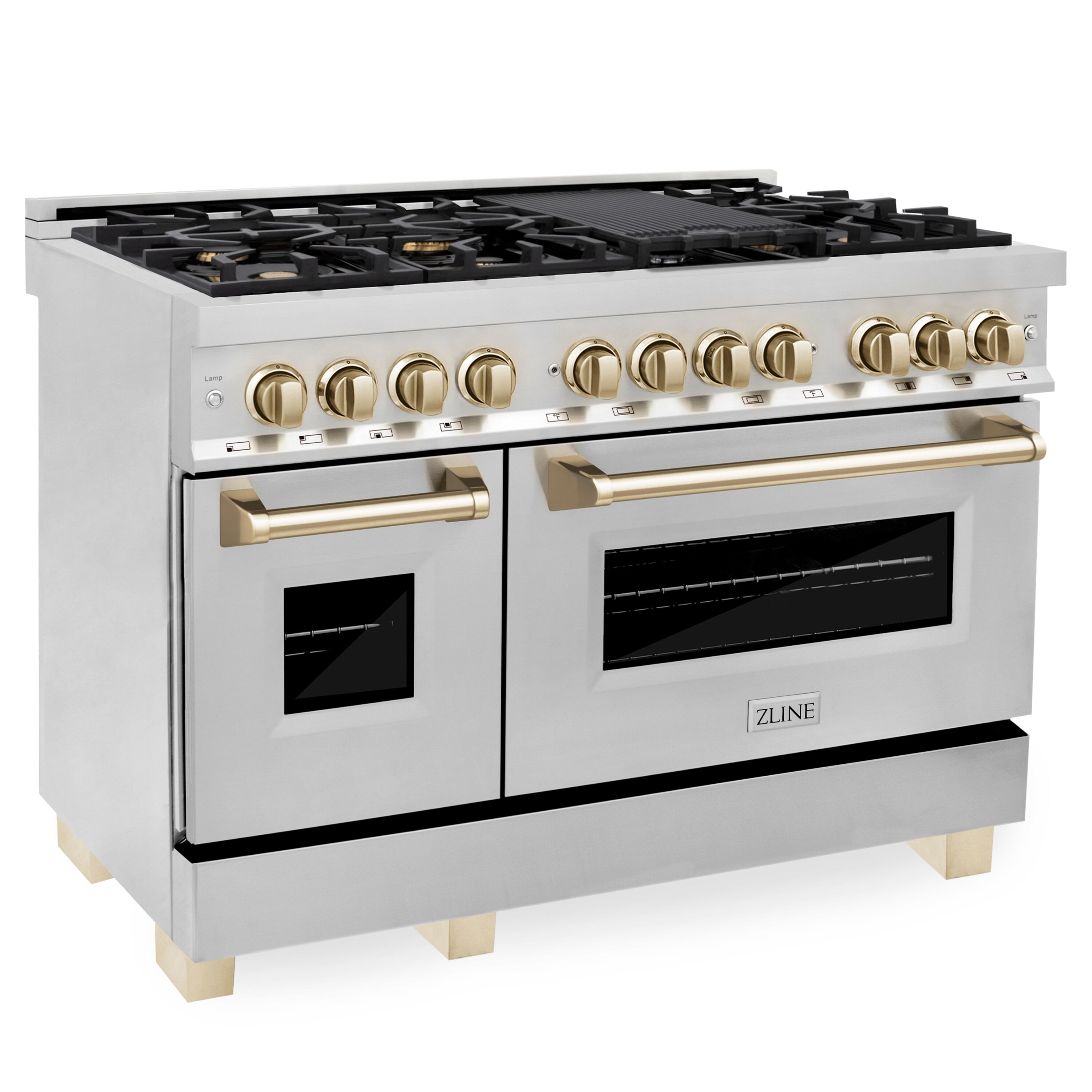 ZLINE KITCHEN & BATH RAZ-48-G Legacy 48-in 4.2-cu ft / 1.8-cu ft Convection Oven Freestanding Double Oven Dual Fuel Range ( Stainless Steel, Polished Gold Accents )
