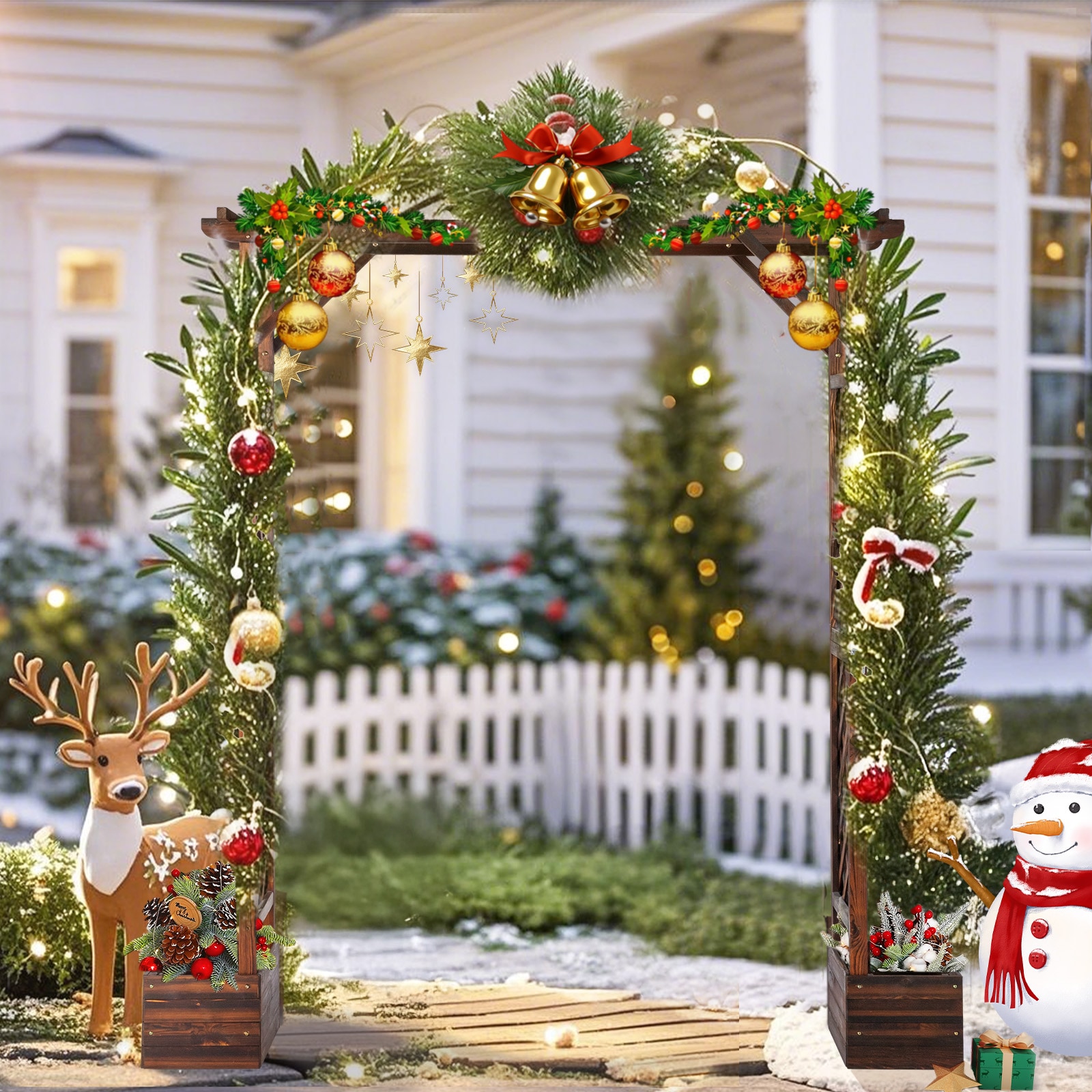 VINGLI - 21.6W x 86.6H Flat Top Wooden Garden Arbor with Plant Box for Wedding Ceremony Party Gar...