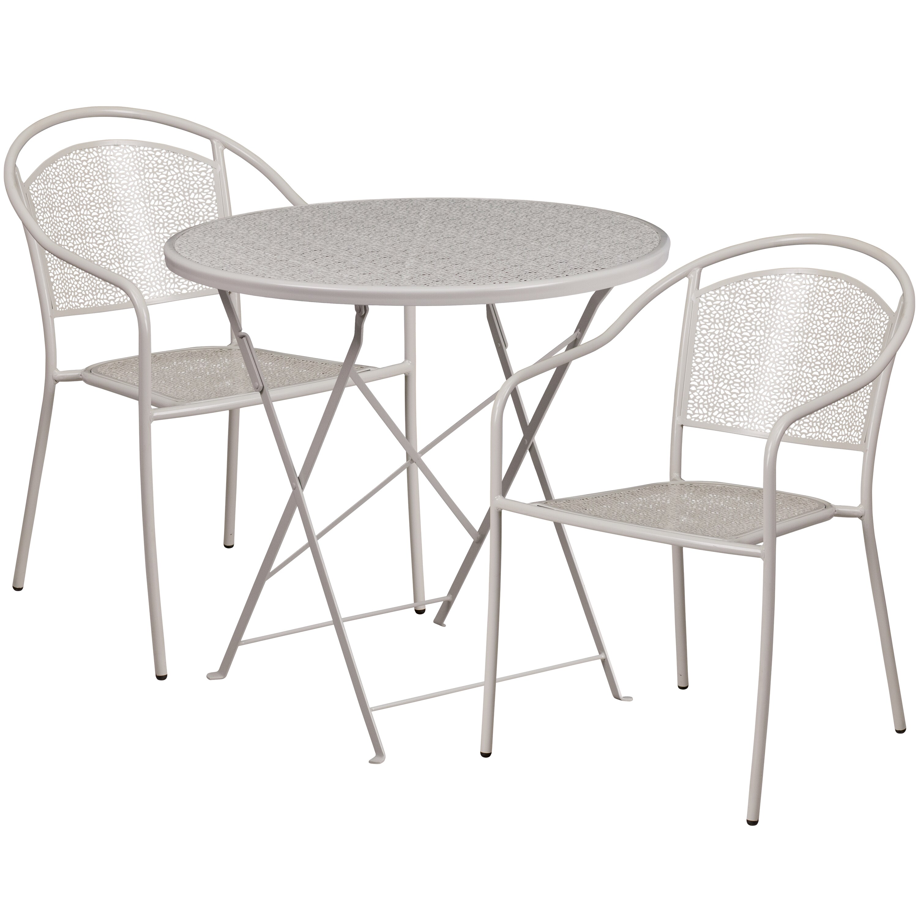 Flash Furniture 889142078593 Oia Commercial Grade 30-in Round Light Gray Indoor-Outdoor Steel Folding Patio Table Set with 2 Round Back Chairs