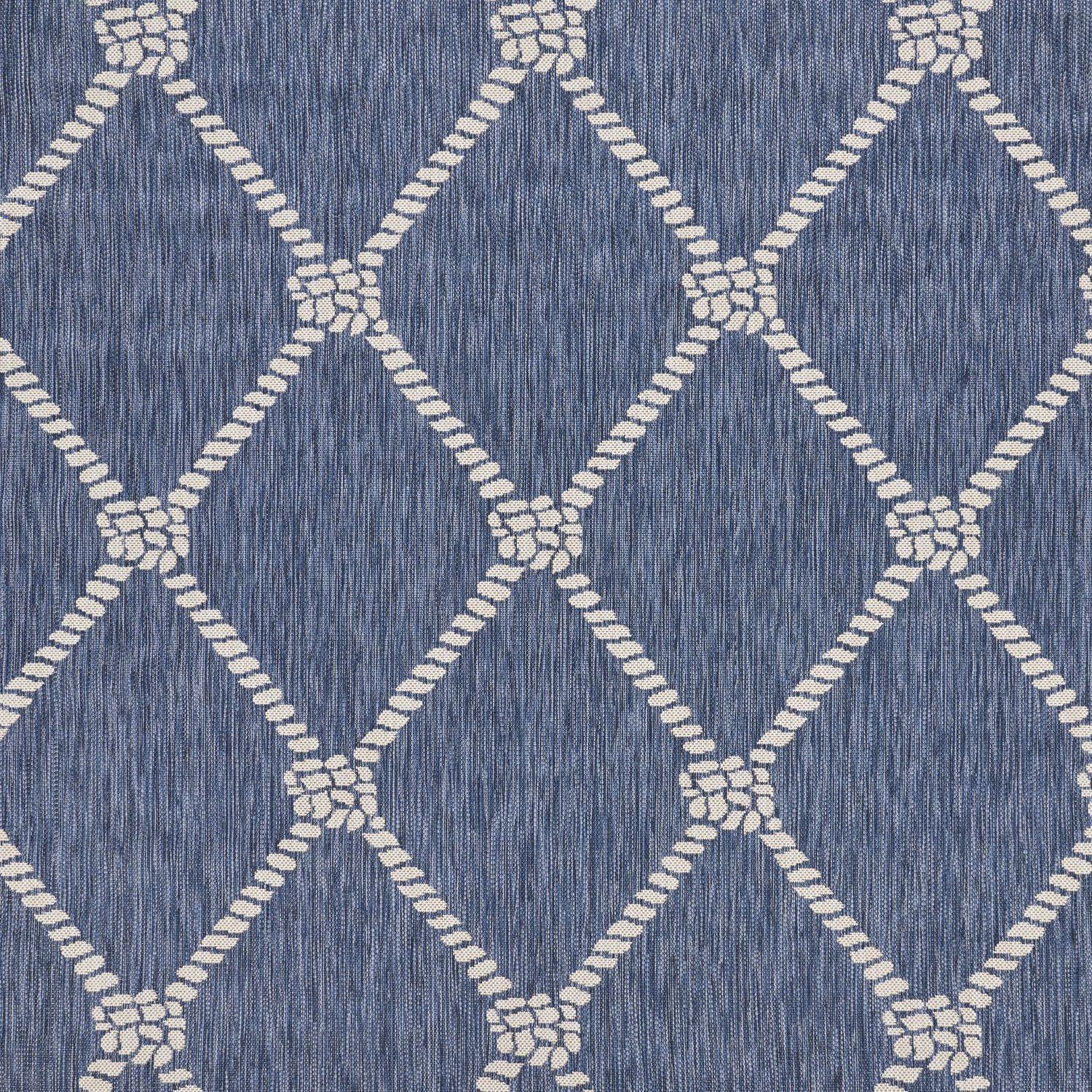 Coastal Charm Blue & White Geometric Flatweave Indoor-Outdoor Rug
