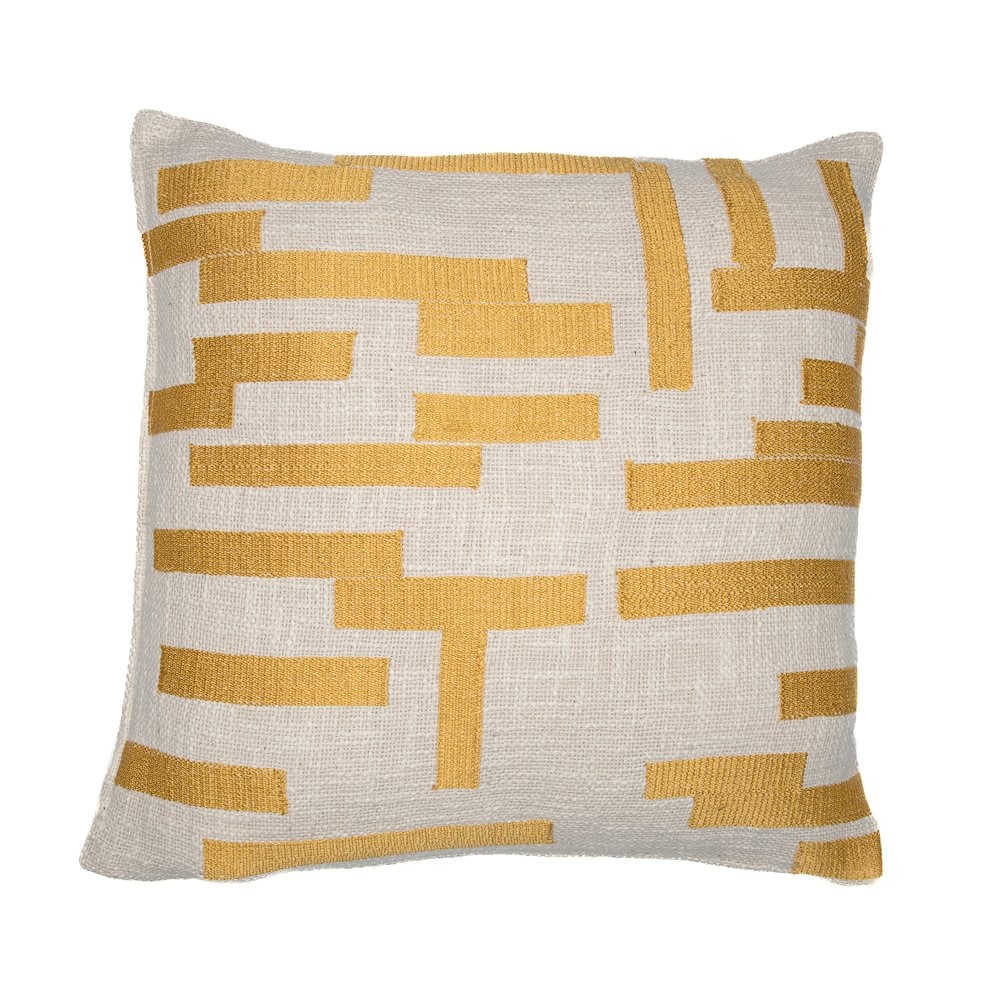 LR Home Yellow/Ivory Contemporary Geometric Hand-Woven Throw Pillow Cover