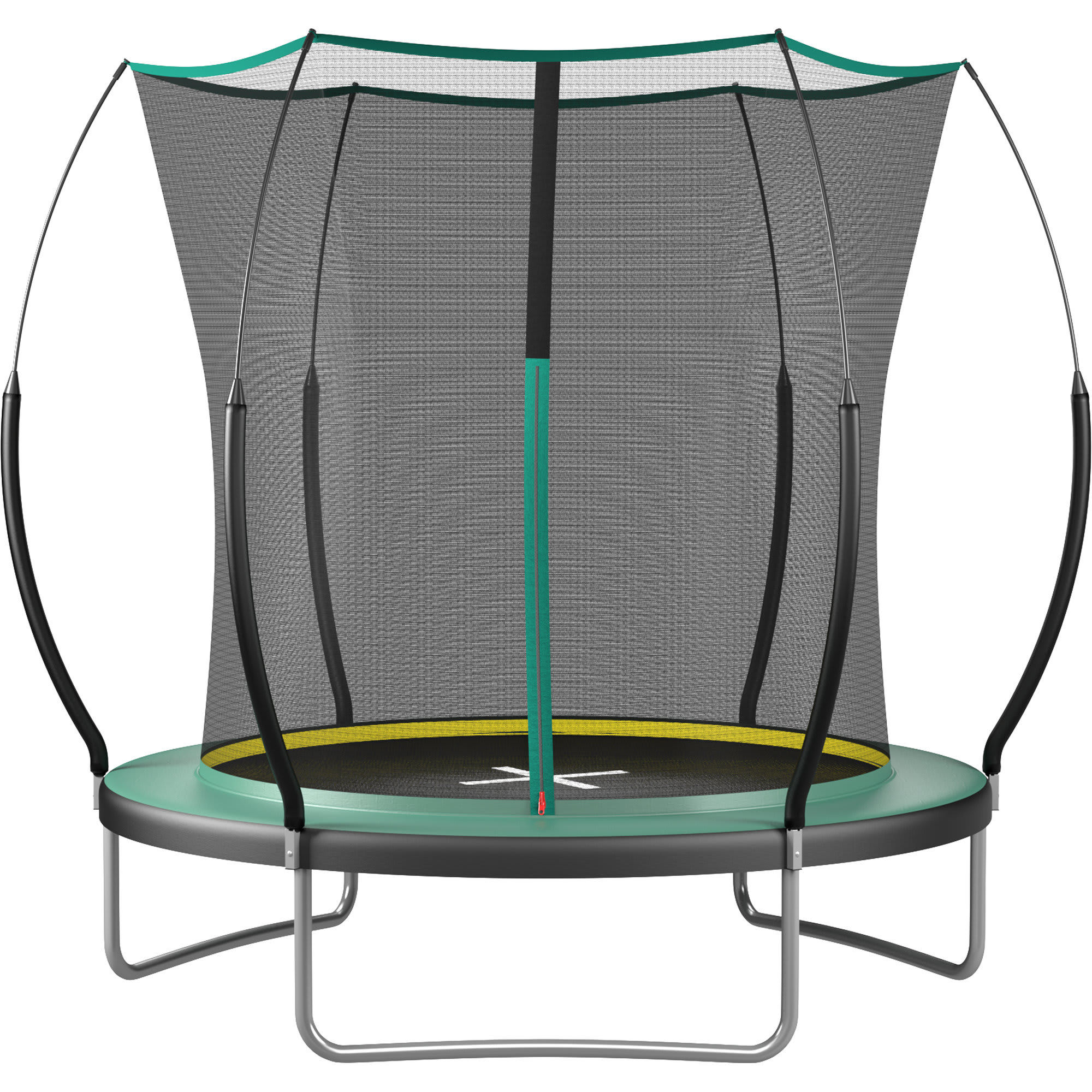 Aoibox  8FT Springfree Outdoor Trampoline Green Galvanized Steel Frame Bungee System No Gap Safety Net Curved Fiberglass Poles UV Resistant Mat