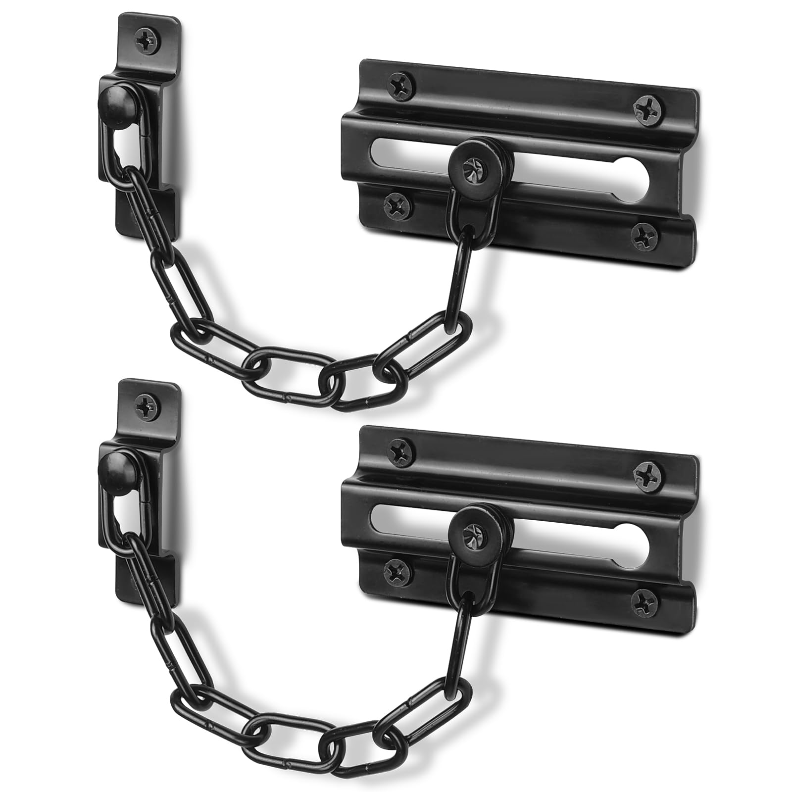 Etokfoks  2 Pack Door Chain Lock Black Security Door Chain for Inside Door Premium Thickened Lock with 12 Screws