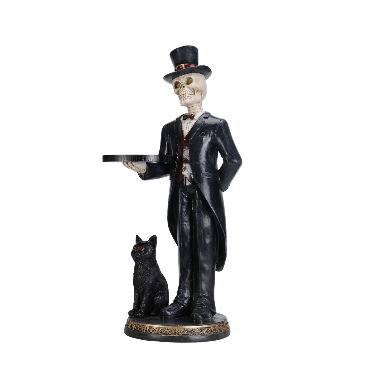 GlasFlength  35. Inch Halloween Decor Halloween Decorations Skeleton Butler Floor Statue Holding Serving Tray Black Cat Home Decor Table Decor for Entryway Home Black