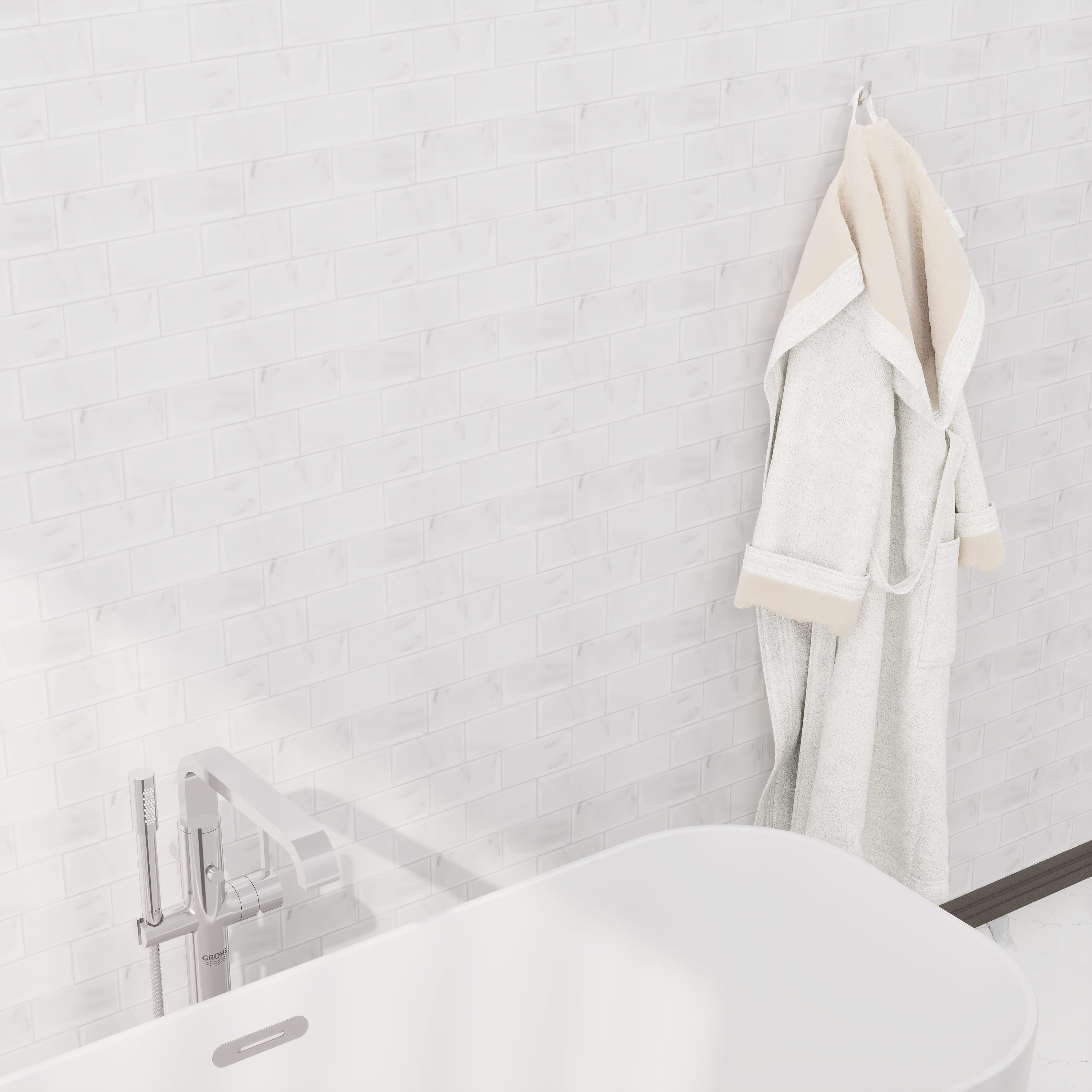 Glossy White Peel and Stick Subway Wall Tile