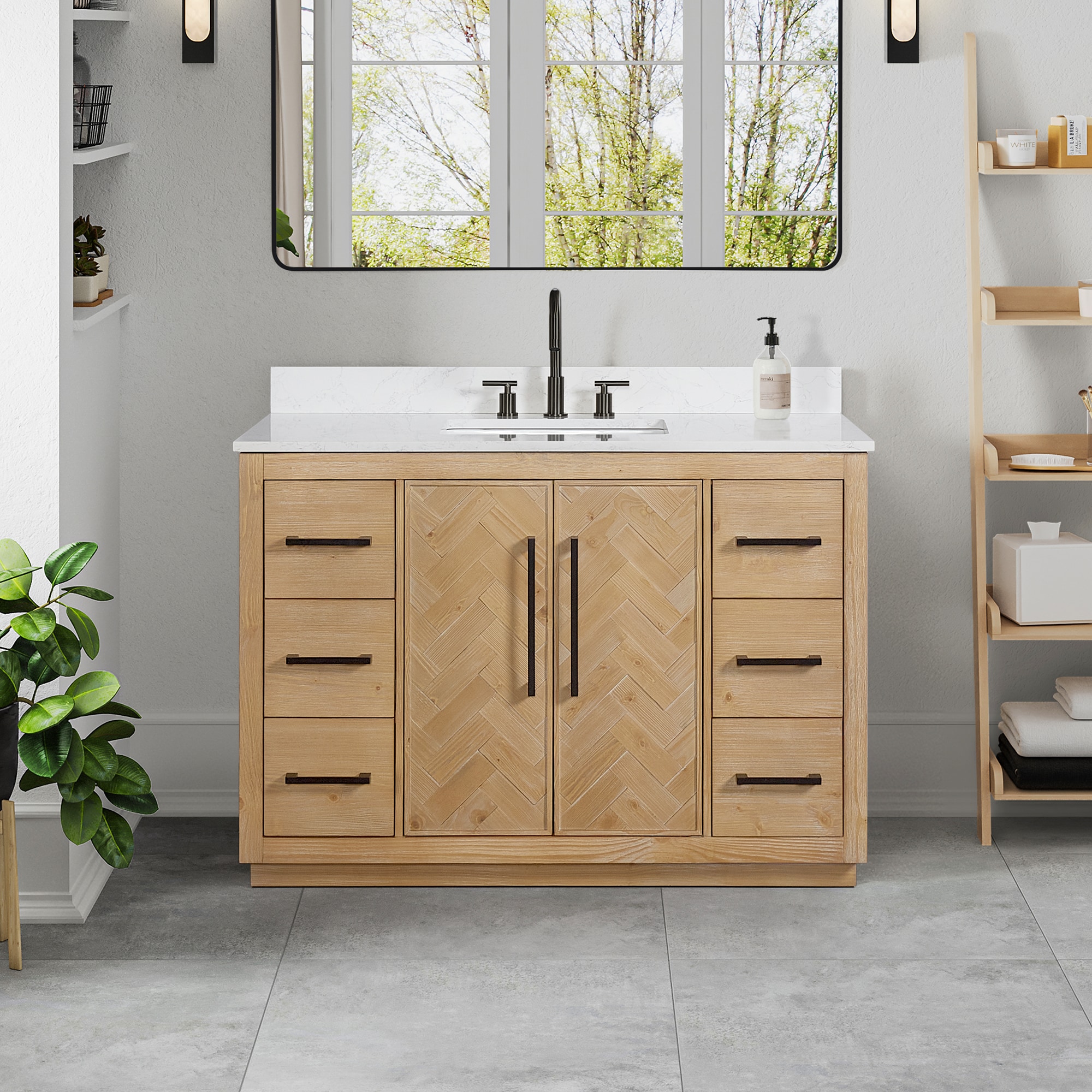 Jareth 48'' Natural Wood Single Bathroom Vanity with White Stone Top