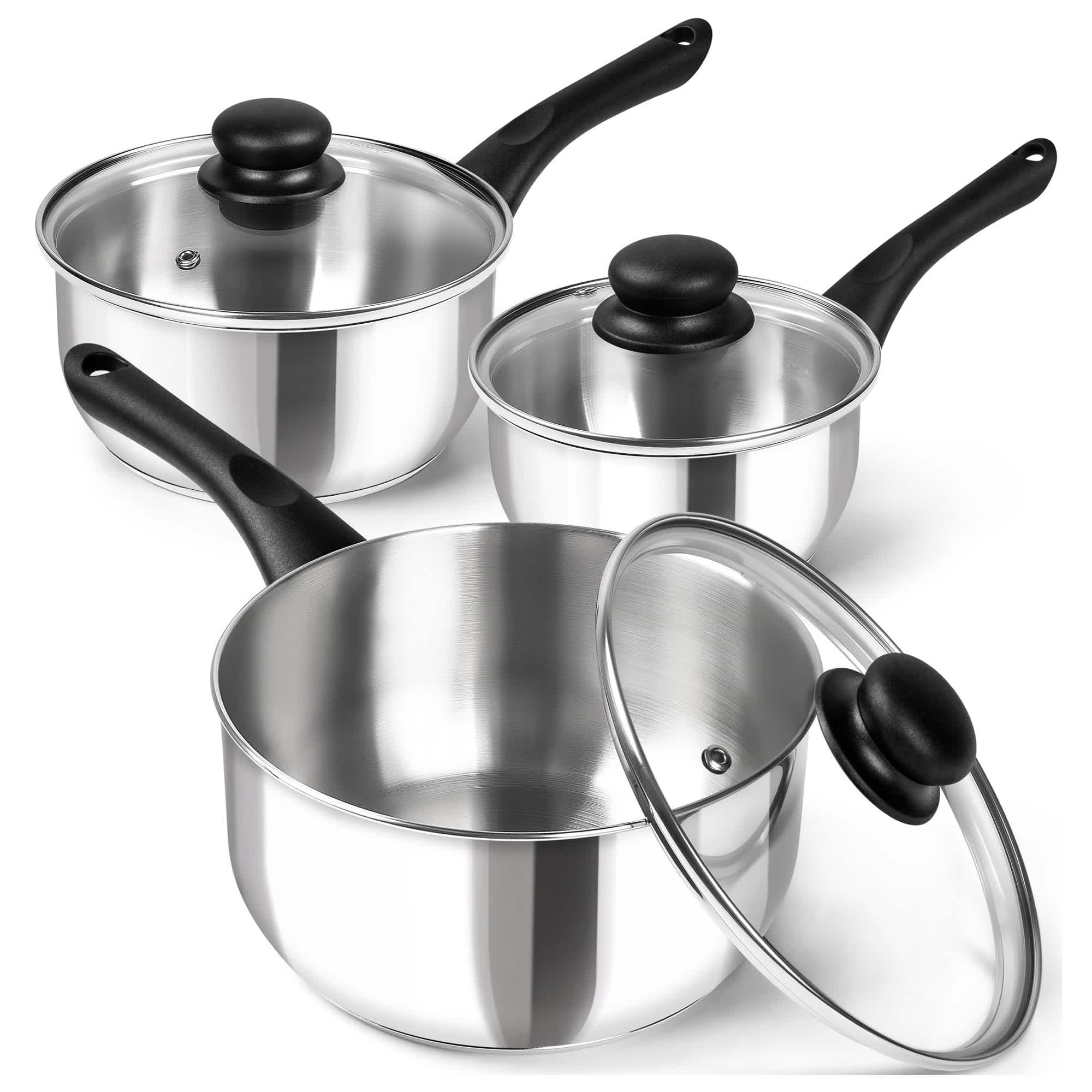 Etokfoks ETFP103112 Stainless Steel Saucepan with Lid 6pcs Triply Base Pot Set with Bakelite Handle 1QT 2QT 3QT for Cooking - Thumbnail