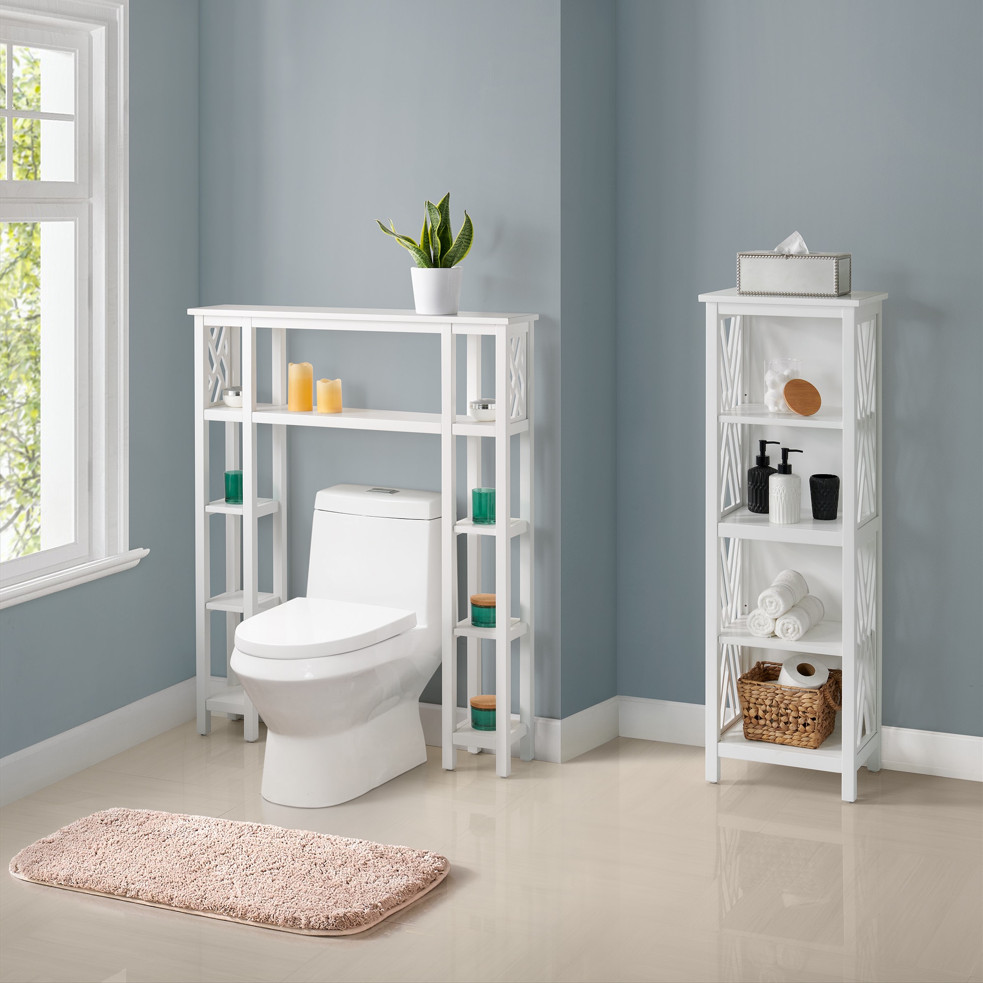 Alaterre Furniture White 2-Tier Wood Freestanding Bathroom Shelf