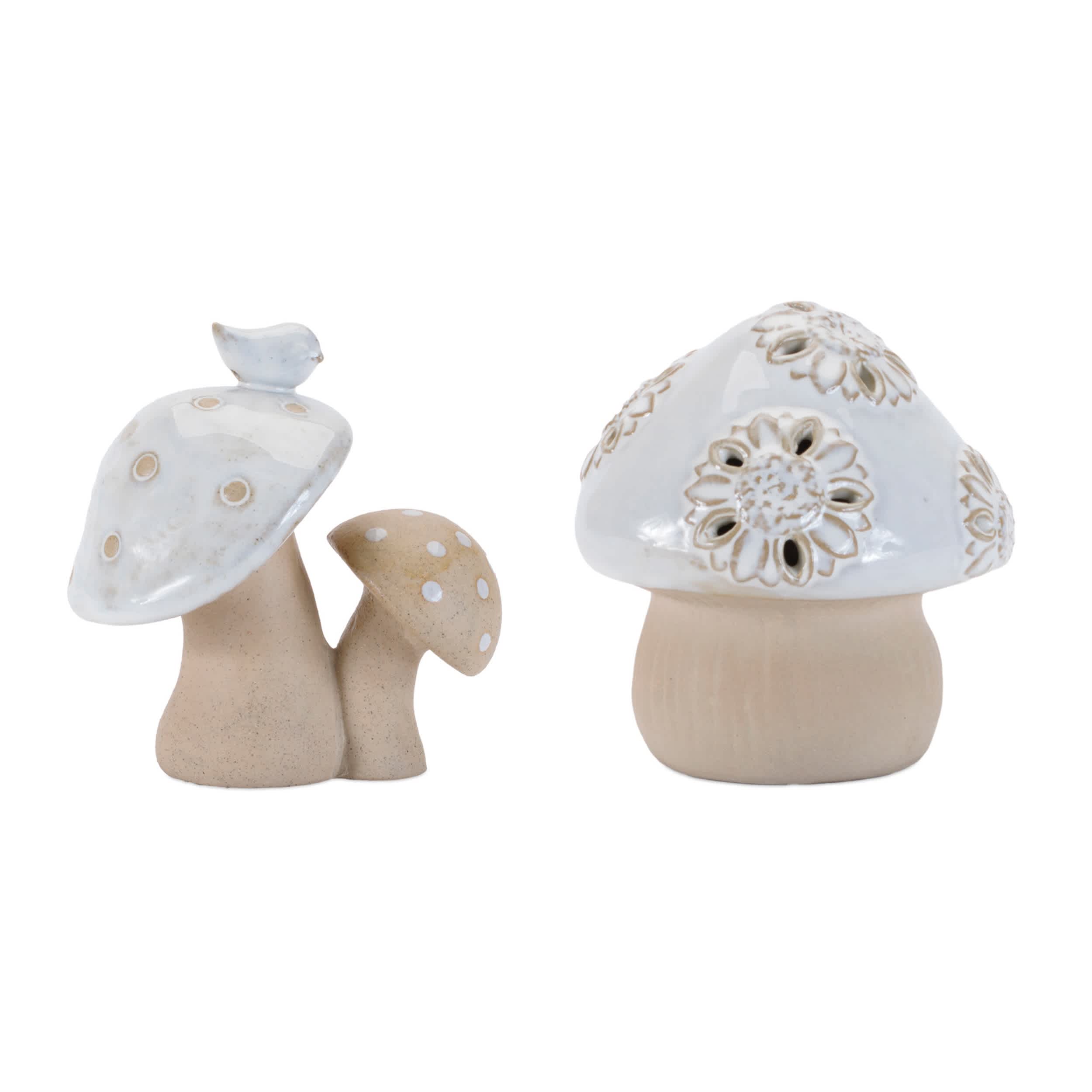 Melrose International 96338DS Double Mushroom w/Bird and Mushroom (Set of 6) 4.5H Porcelain