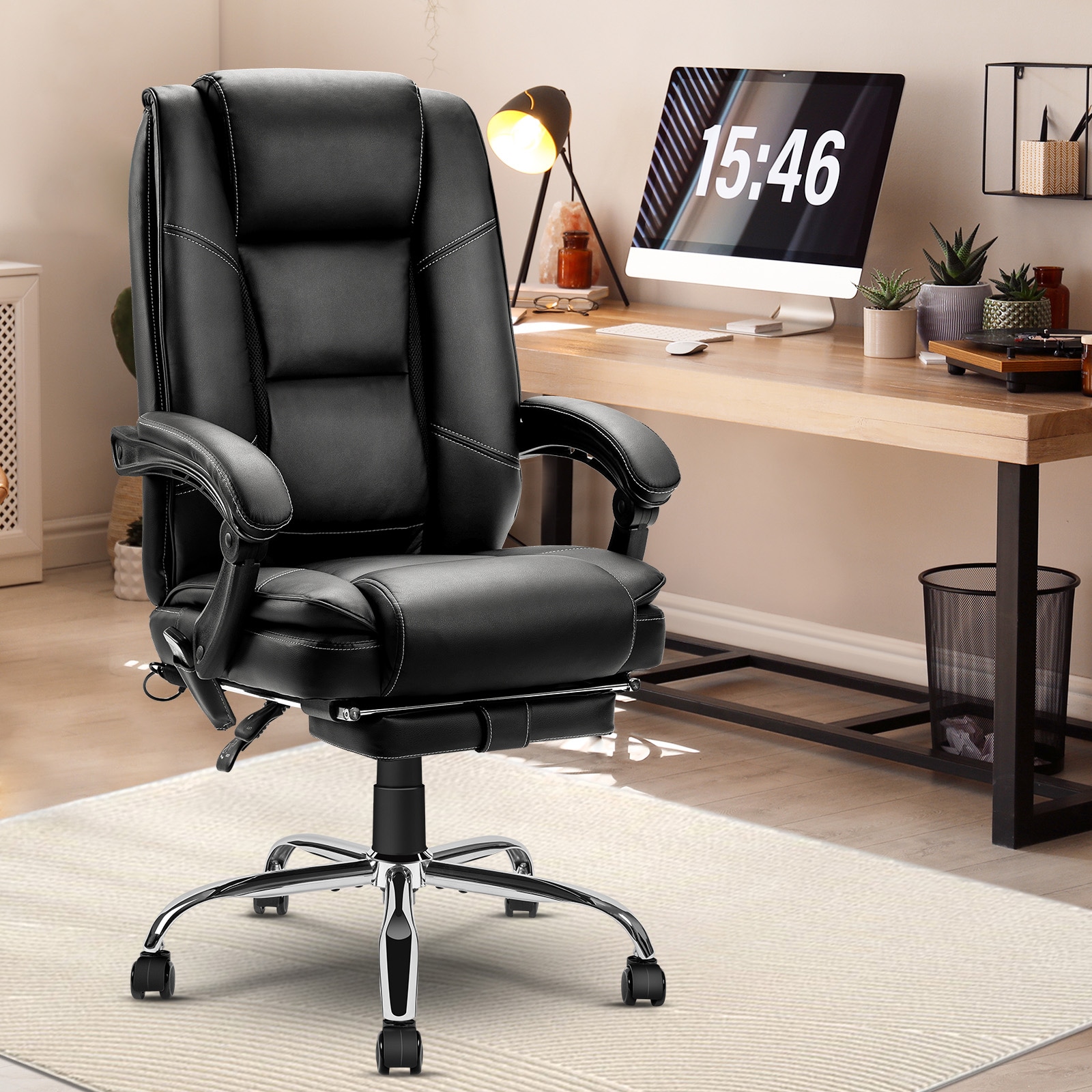 NOBLEMOOD - Set of Black Contemporary Ergonomic Adjustable Height Swivel Faux leather Executive C...