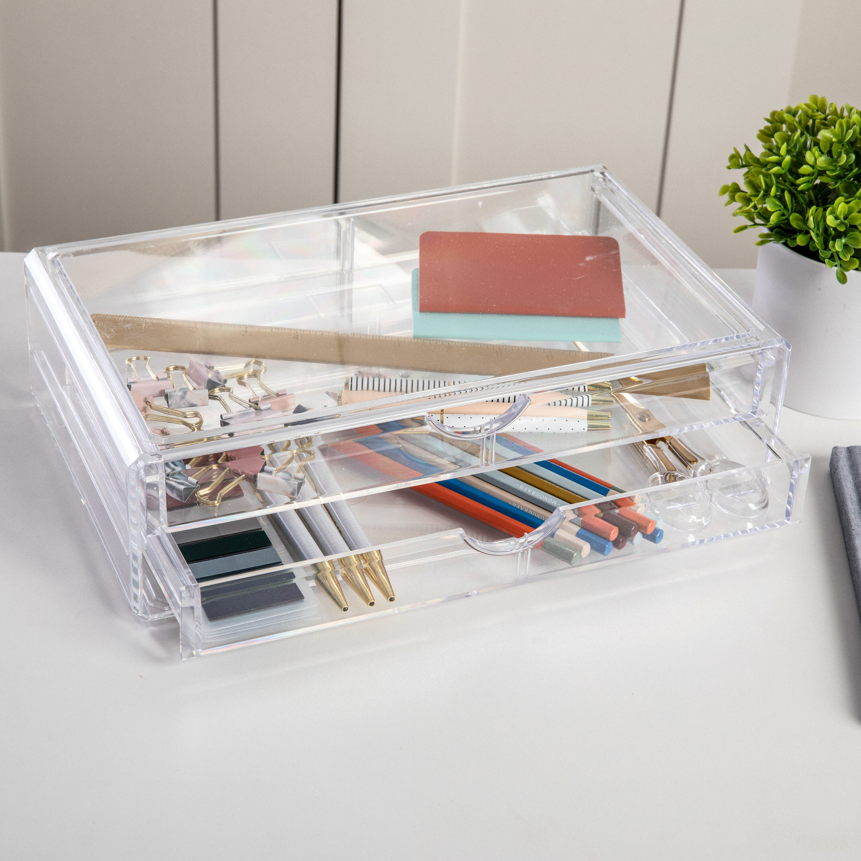 Martha Stewart 2-Compartment Clear Plastic Desktop Organizer Set ...