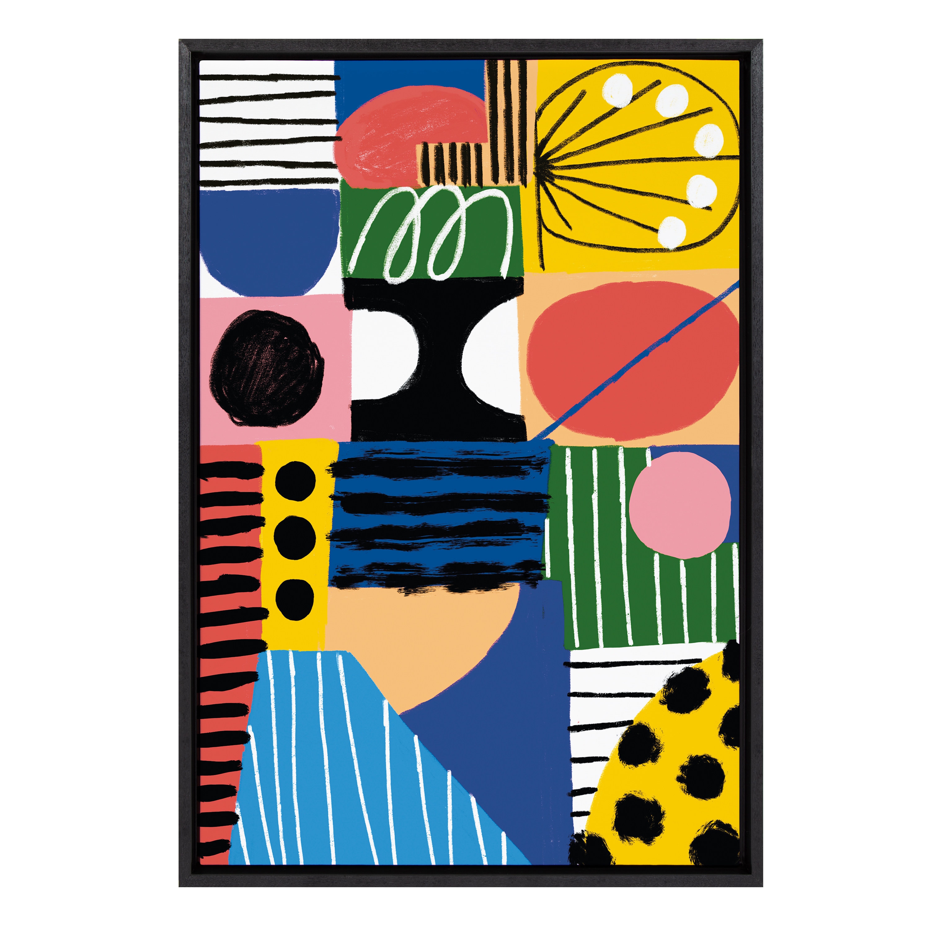 Kate and Laurel 218414 Mv Abstract Collage 2 Marcello Velho Black Framed 33-in H x 23-in W Abstract Print on Canvas